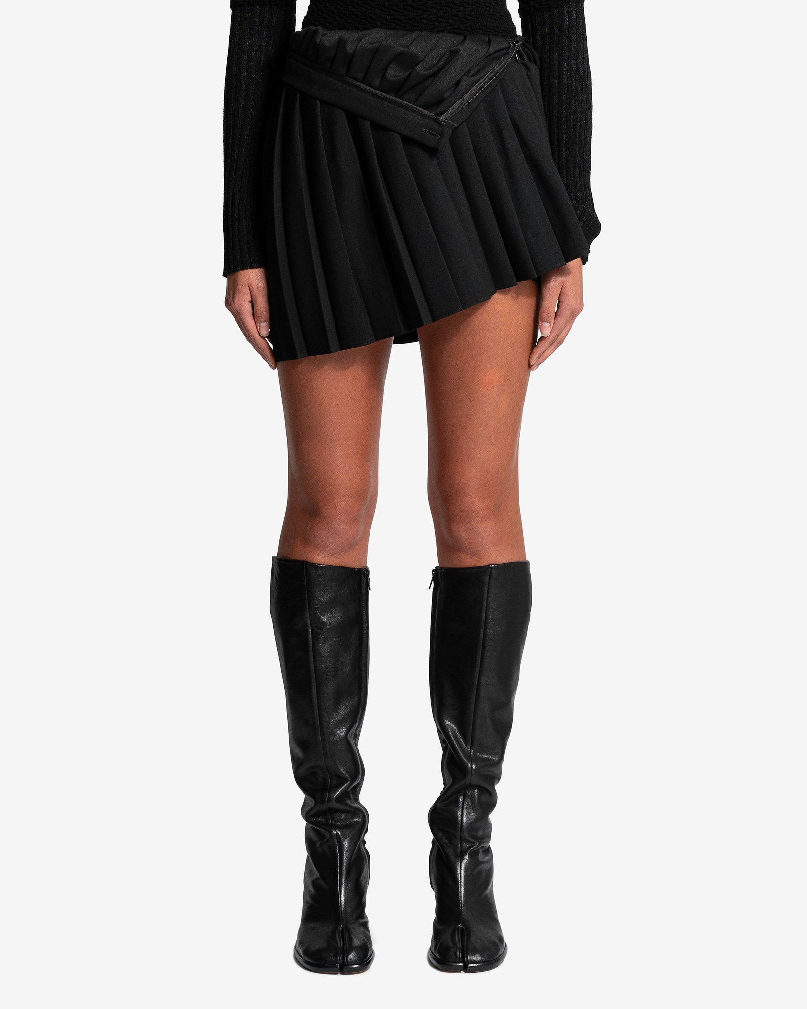 Asymmetric Pleated Skirt in Black