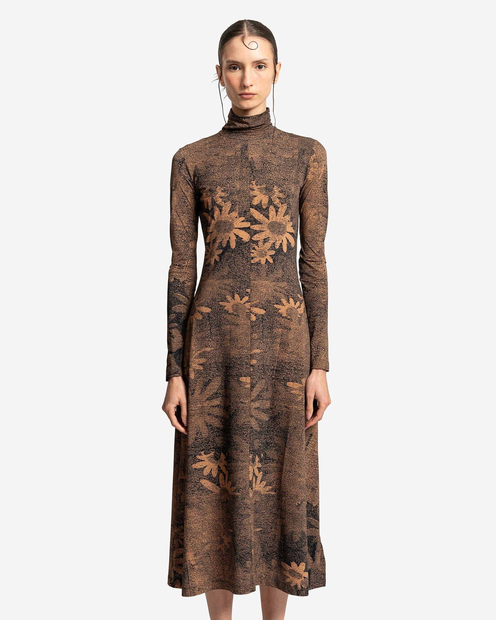 Floral Print Dress in Tan/Black