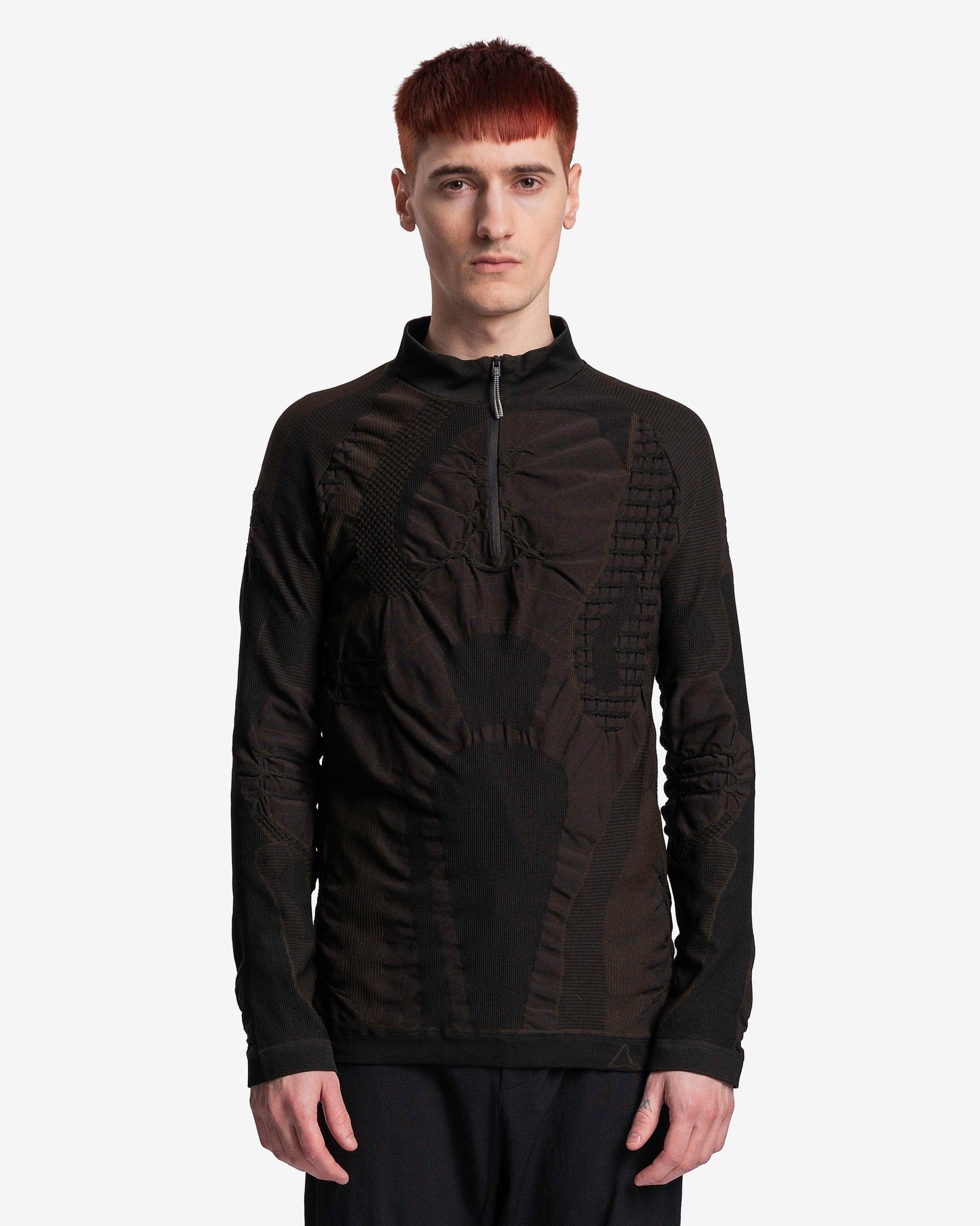 Half-Zip 3D Knit in Nero/Marrone