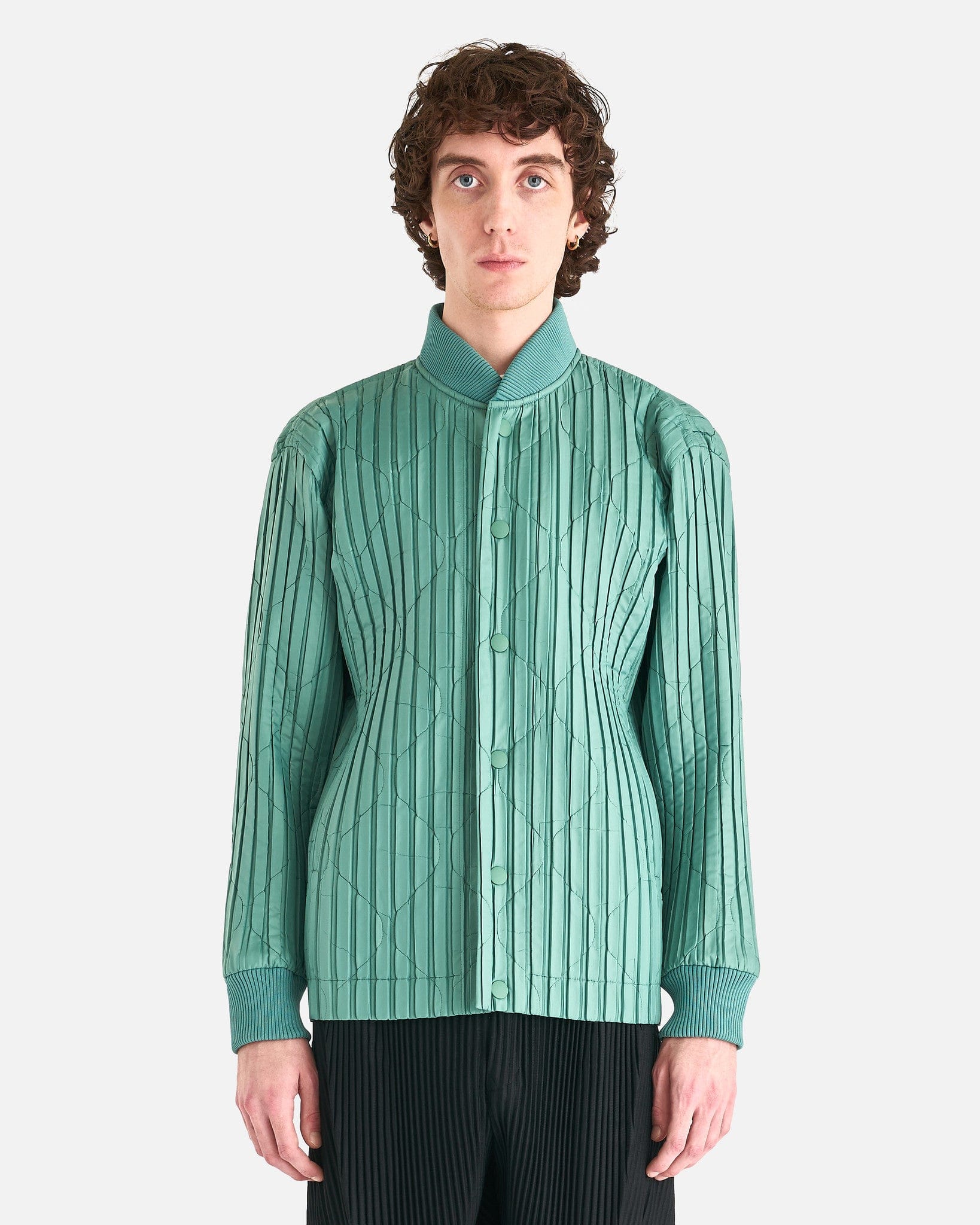 Padded Pleats Blouson in Green