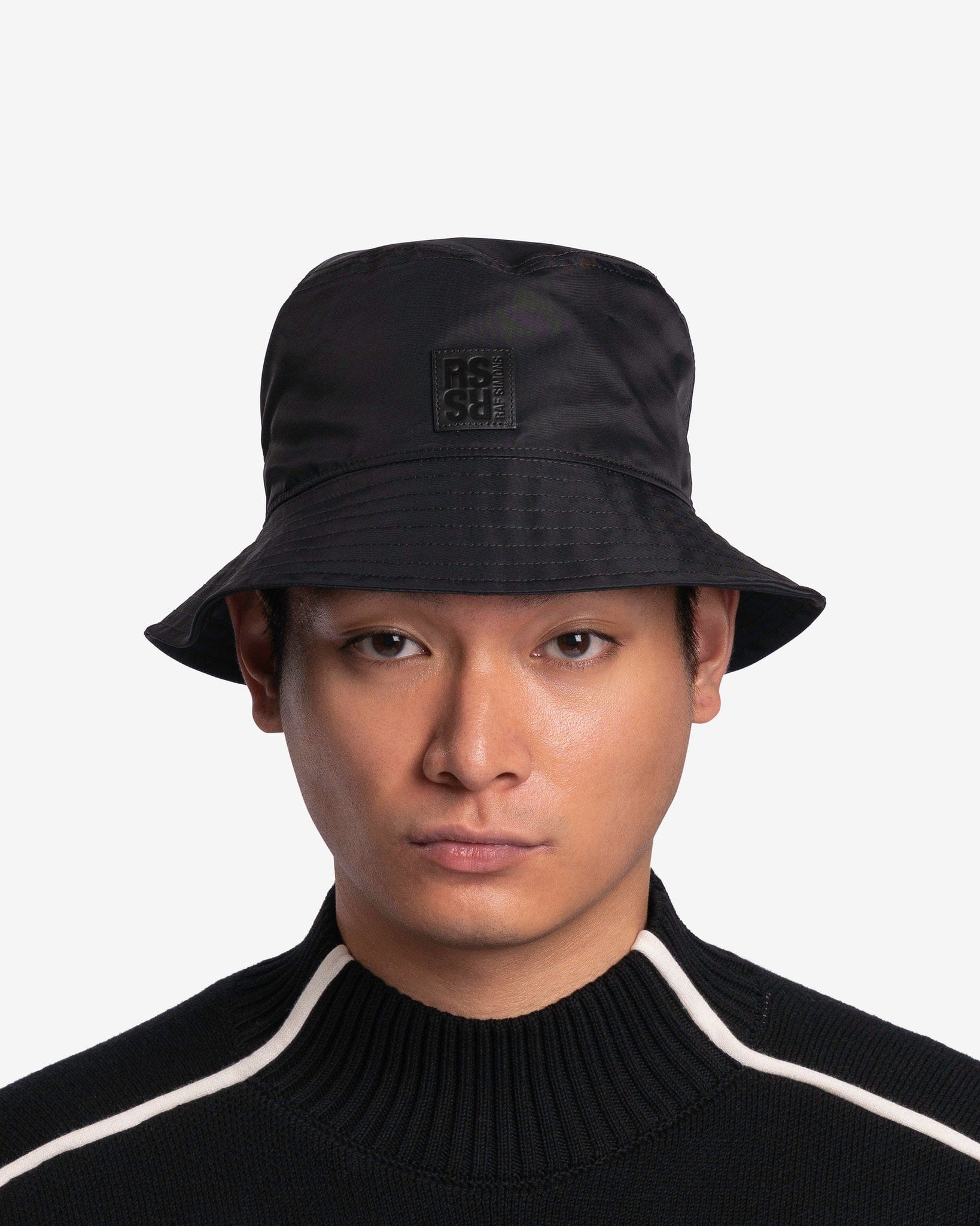 Small Leather Patch Bucket Hat in Black