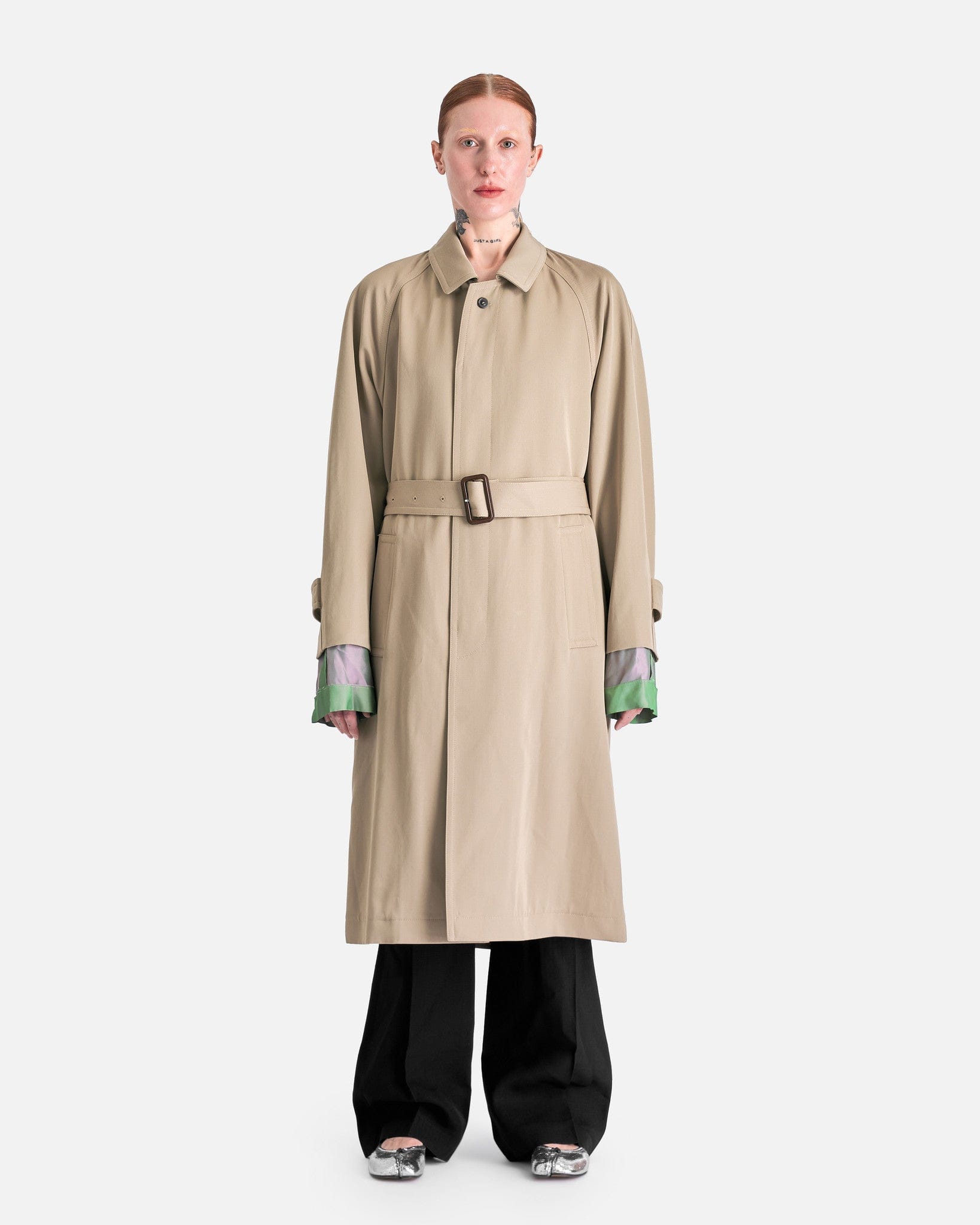 Wool Gabardine Trench Coat in Beige