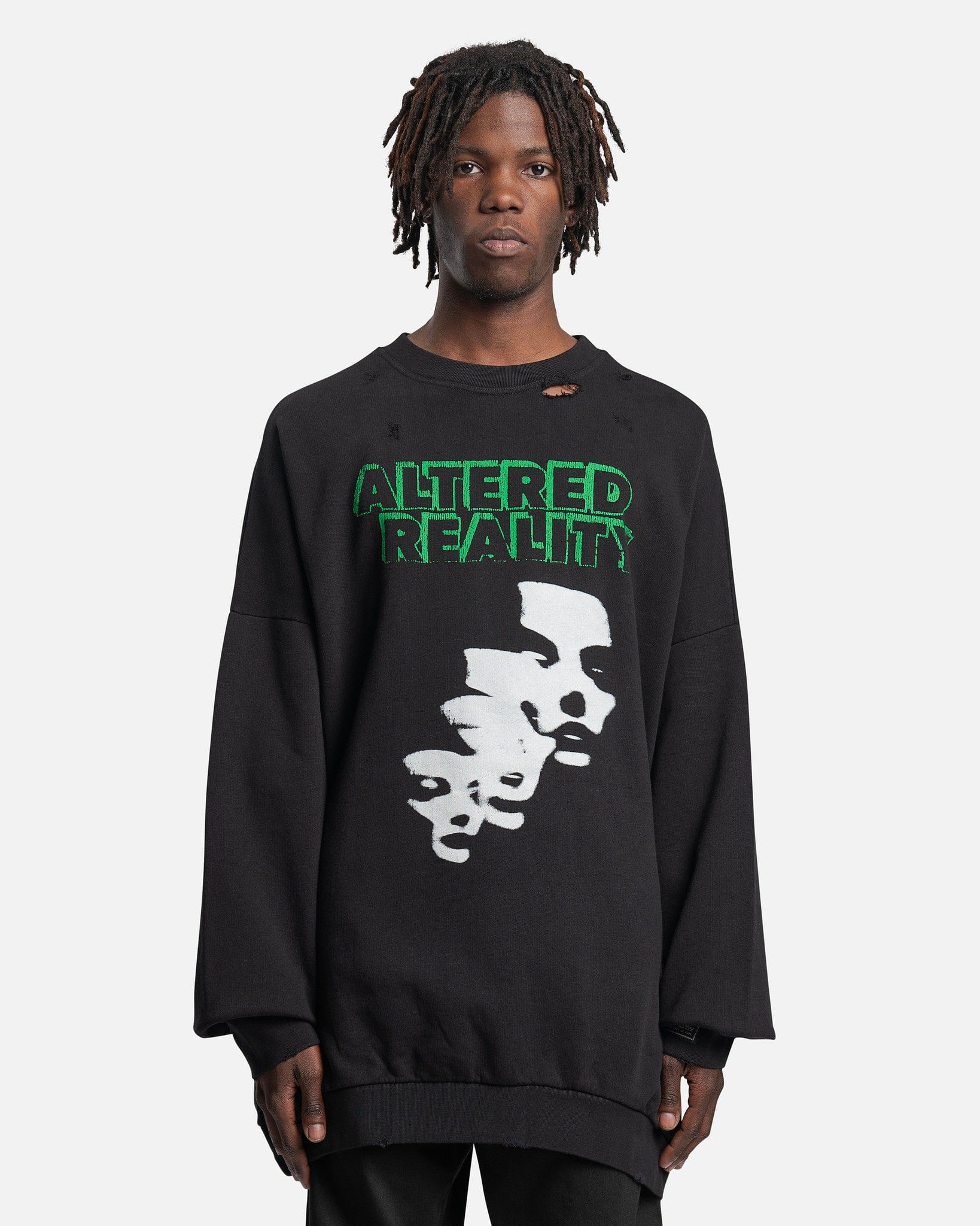 Altered Reality Destroyed Crewnek Sweater in Black