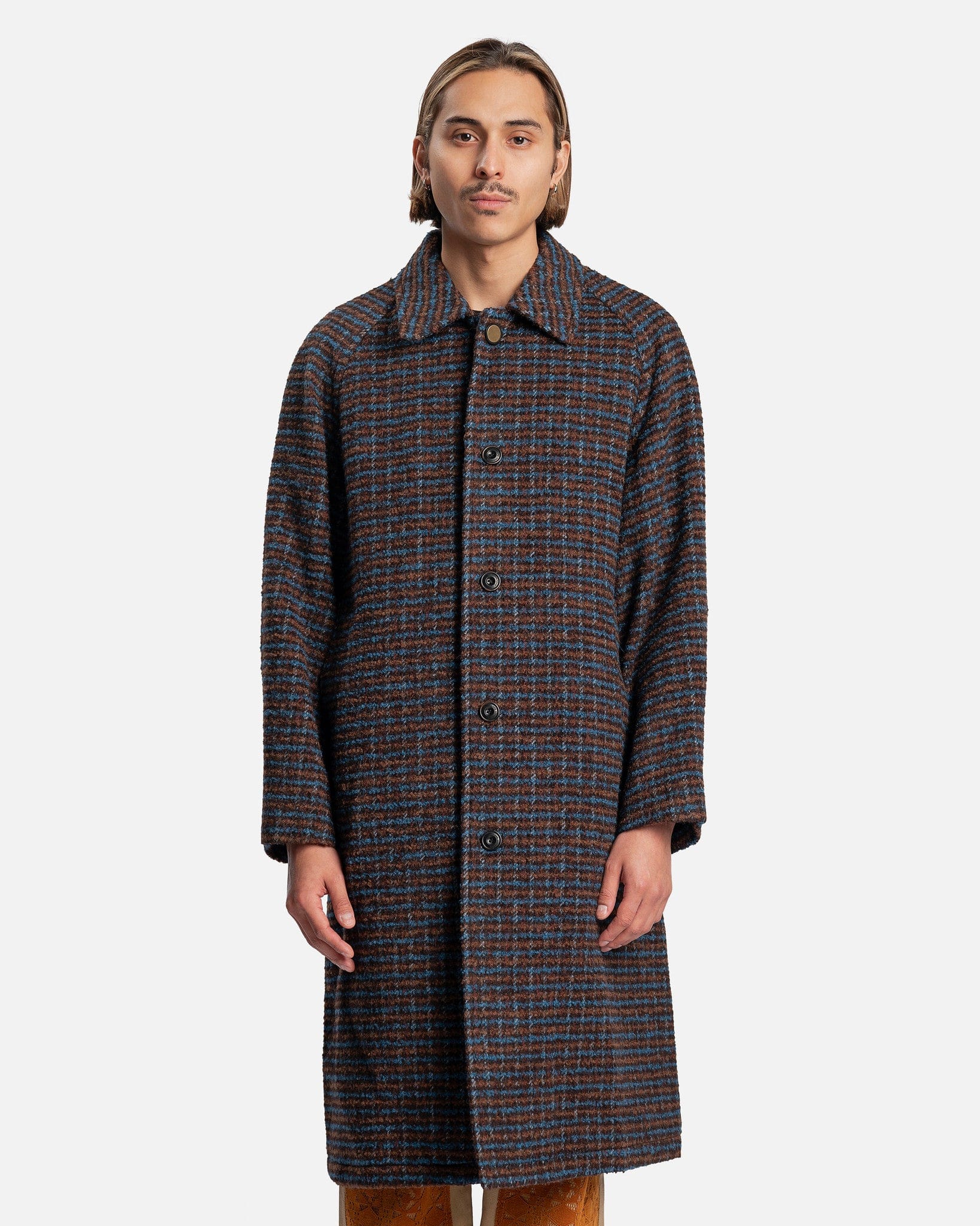 Check Balmacaan Wool Coat in Blue Check – SVRN