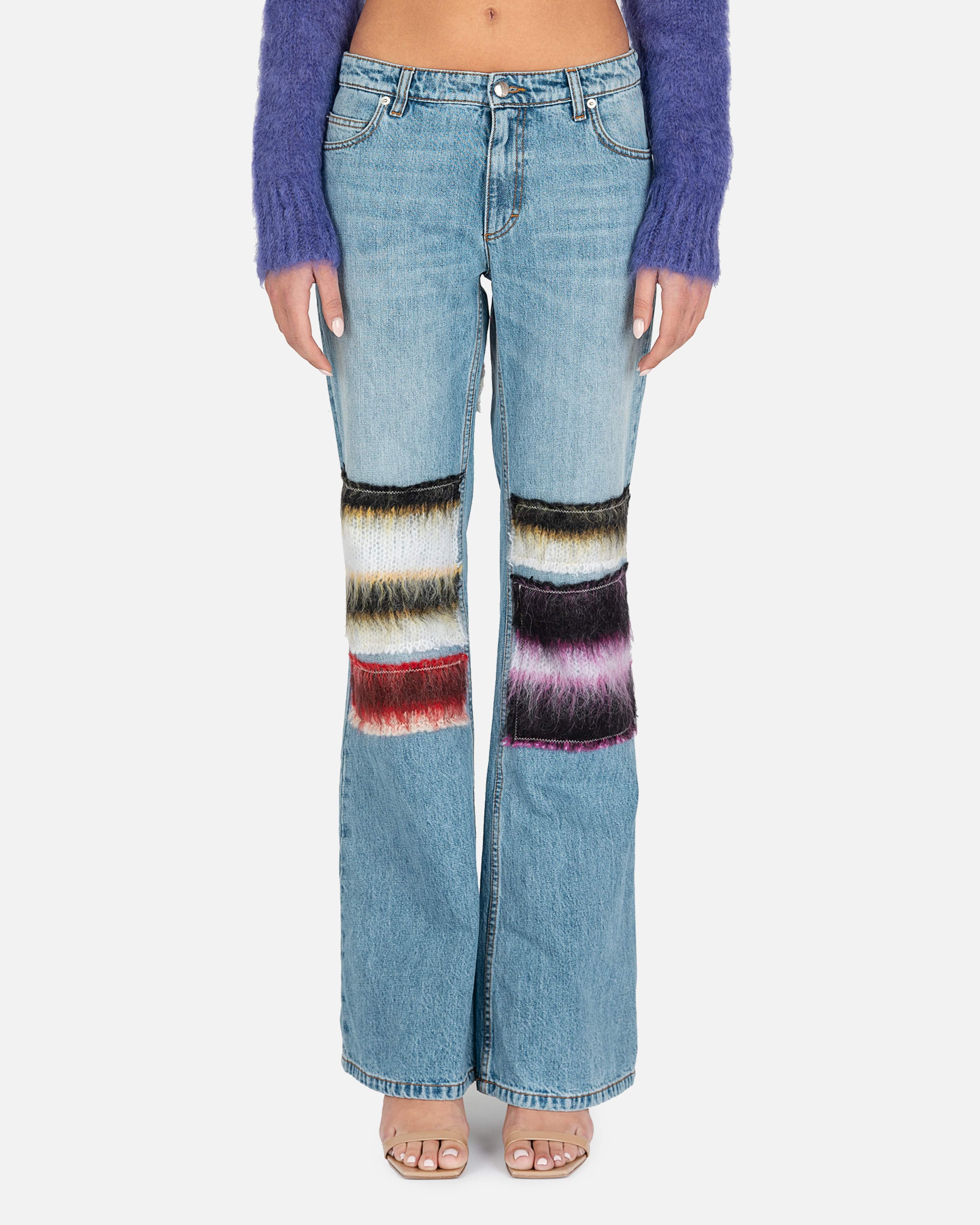 Embroidered Stripe Patch Relaxed Denim in Iris Blue