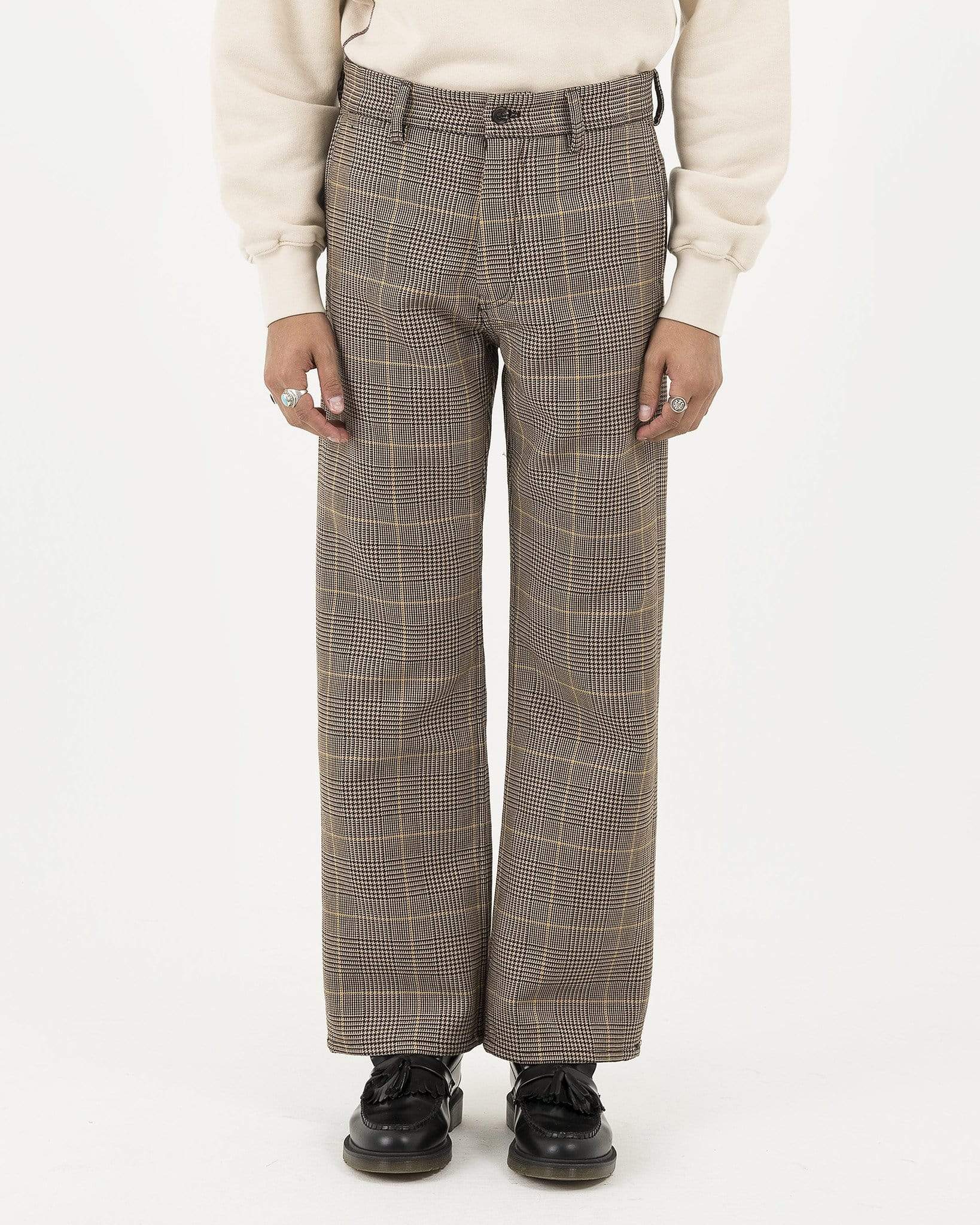 Houndstooth-Check Wool Trousers in Brown