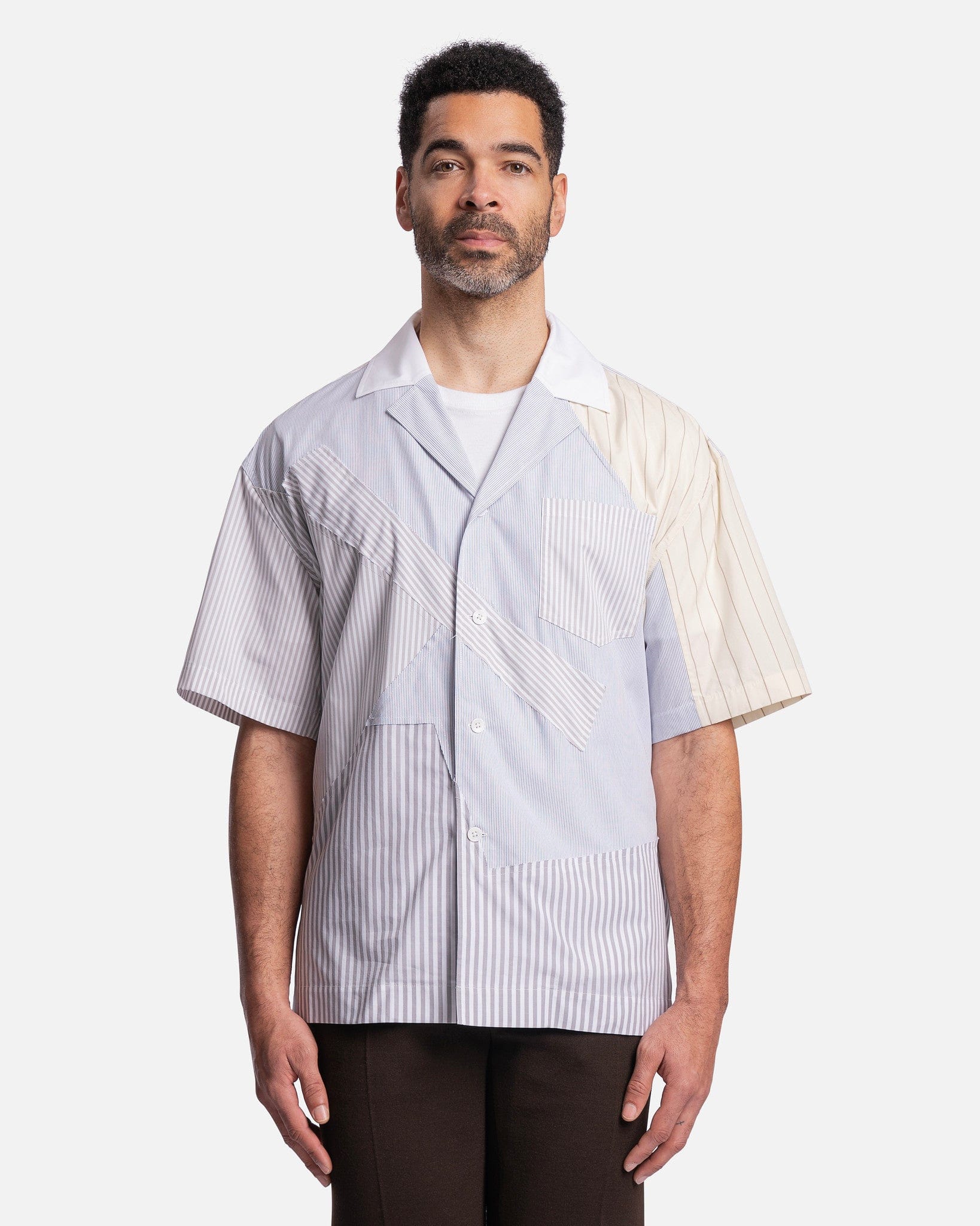 Multi Stripe Patchwork Shirt in Grey