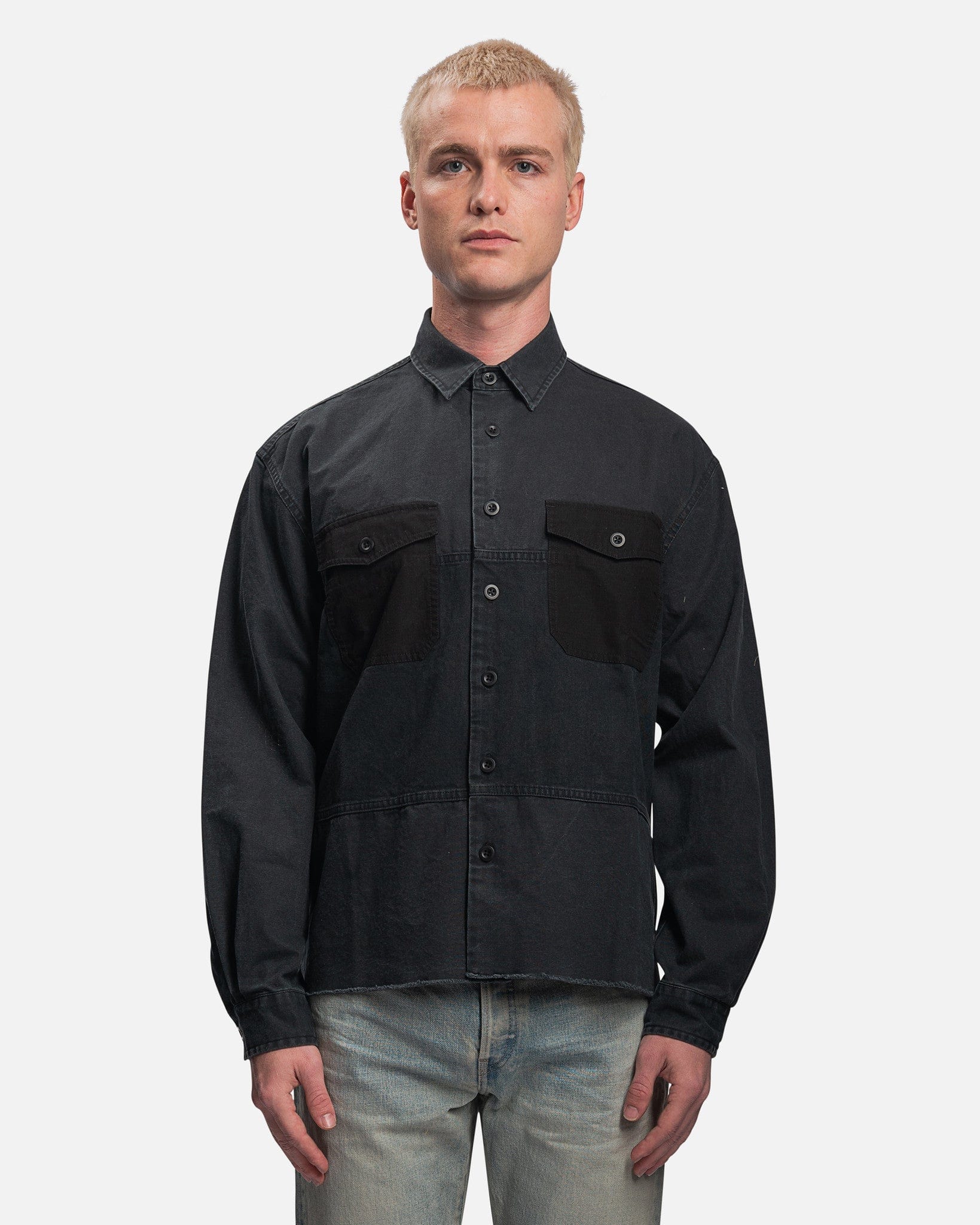 Paneled Military Shirt in Black