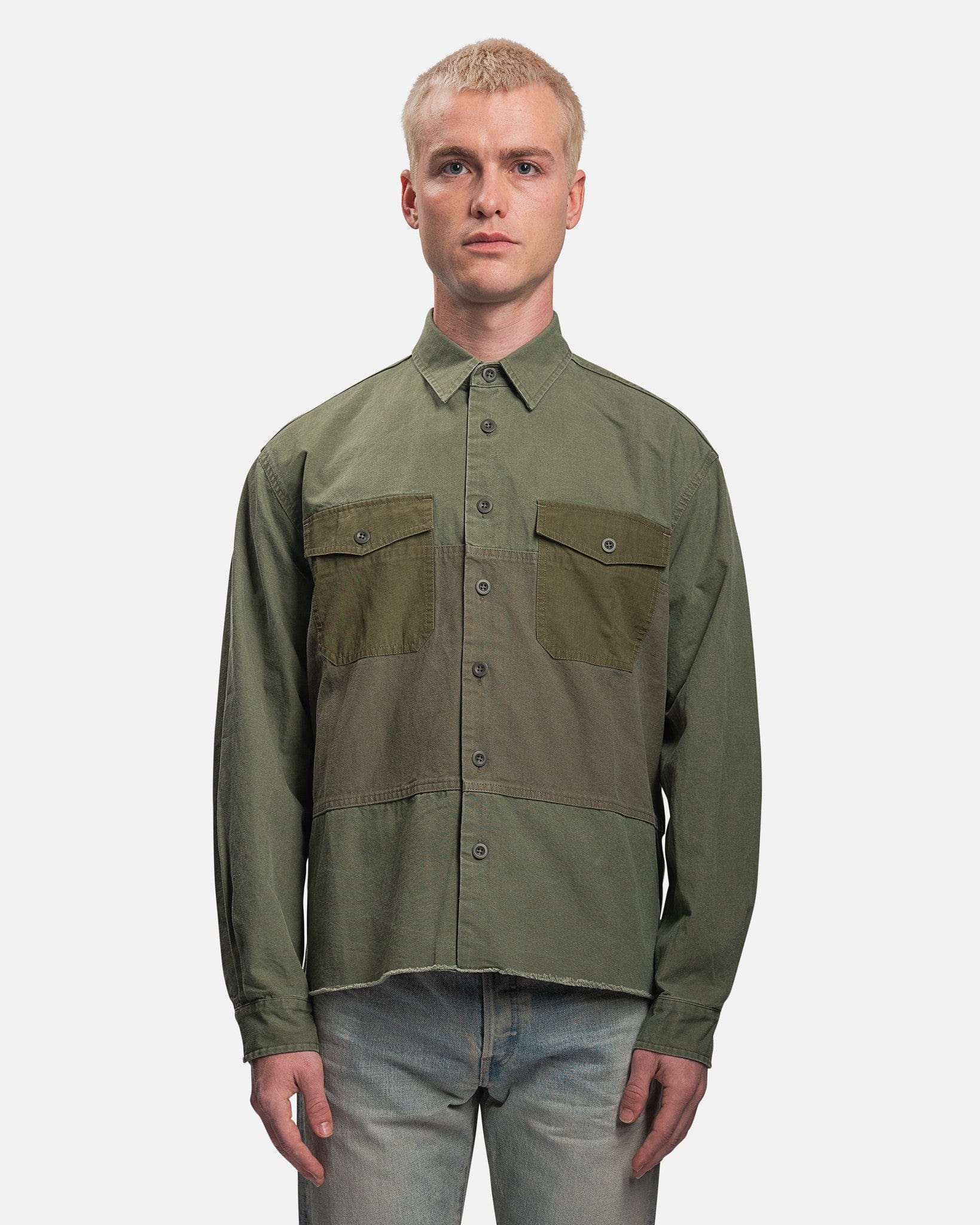 Paneled Military Shirt in Olive