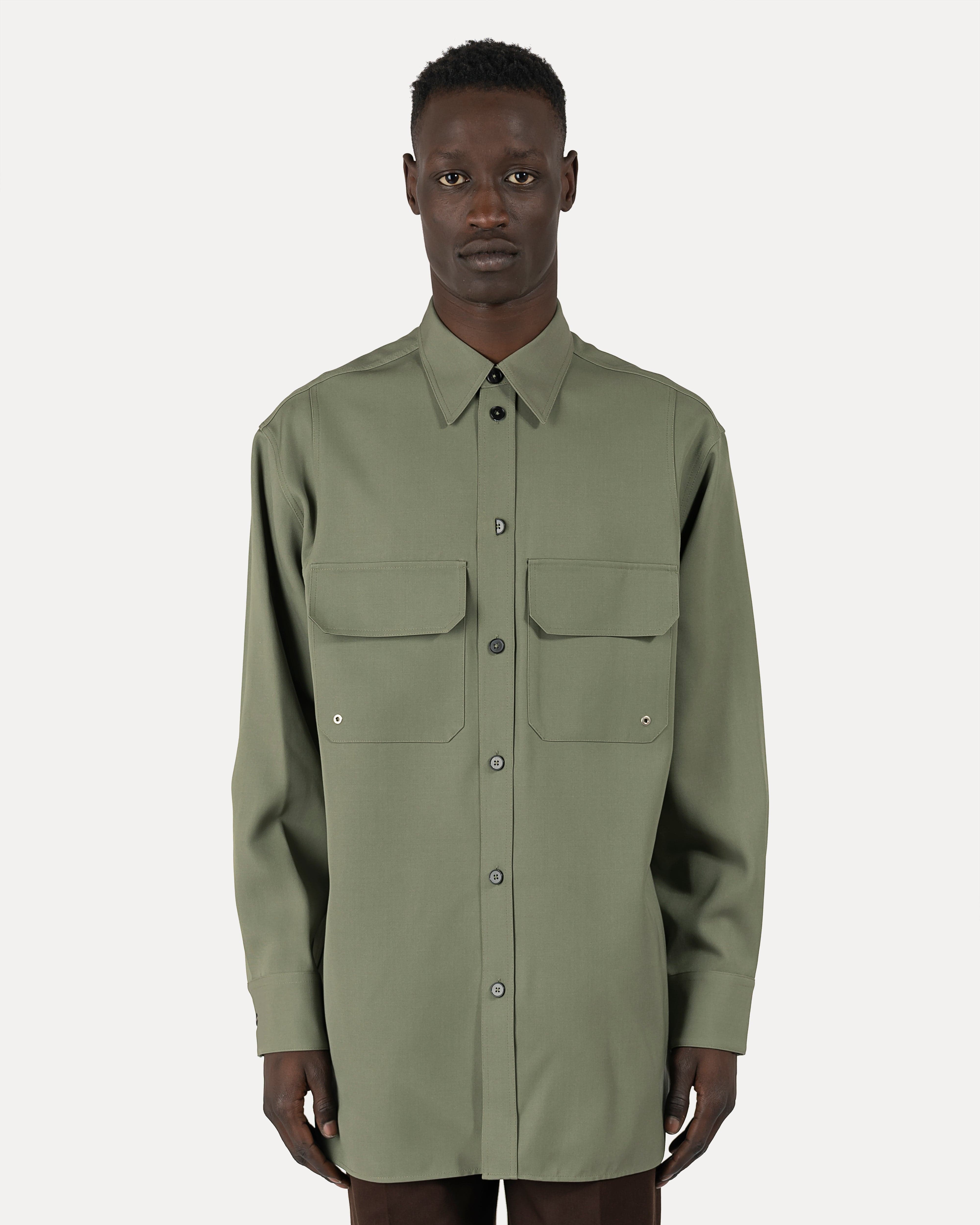 Sharp Wool Gabardine Shirt in Green