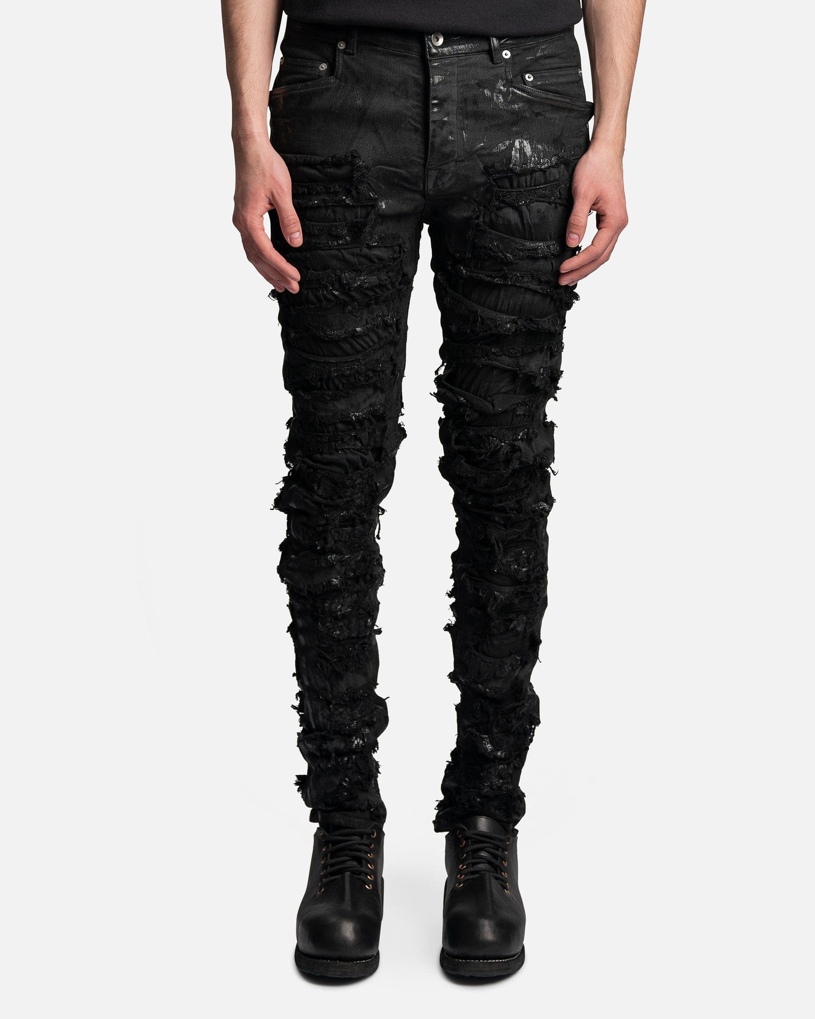 Slashed Tyrone Cut Denim in Black Foil