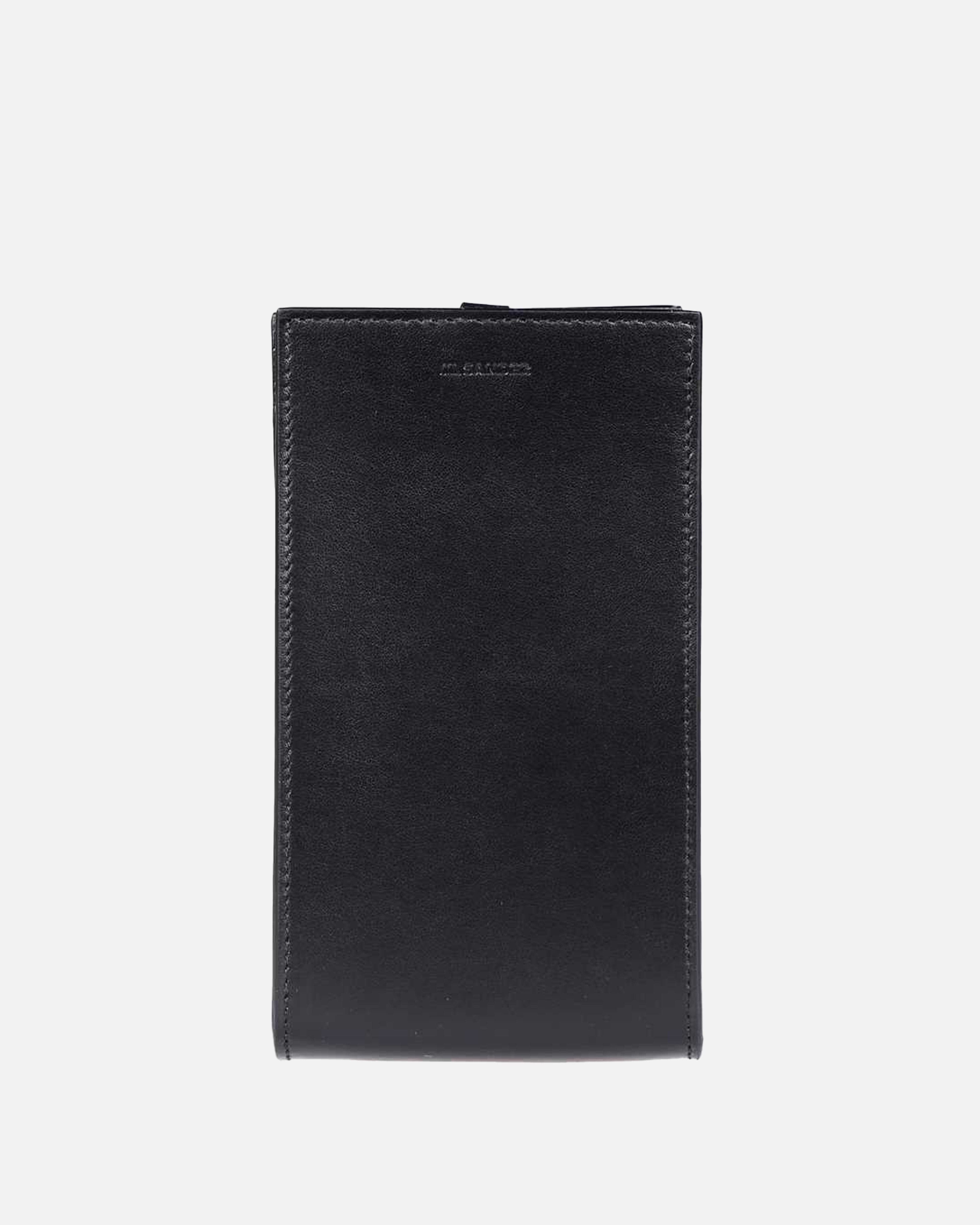 Tangle Leather Phone Pouch in Black - Jil Sander