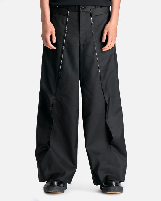 Spliced Wool Nylon Wide Leg Trousers in Black