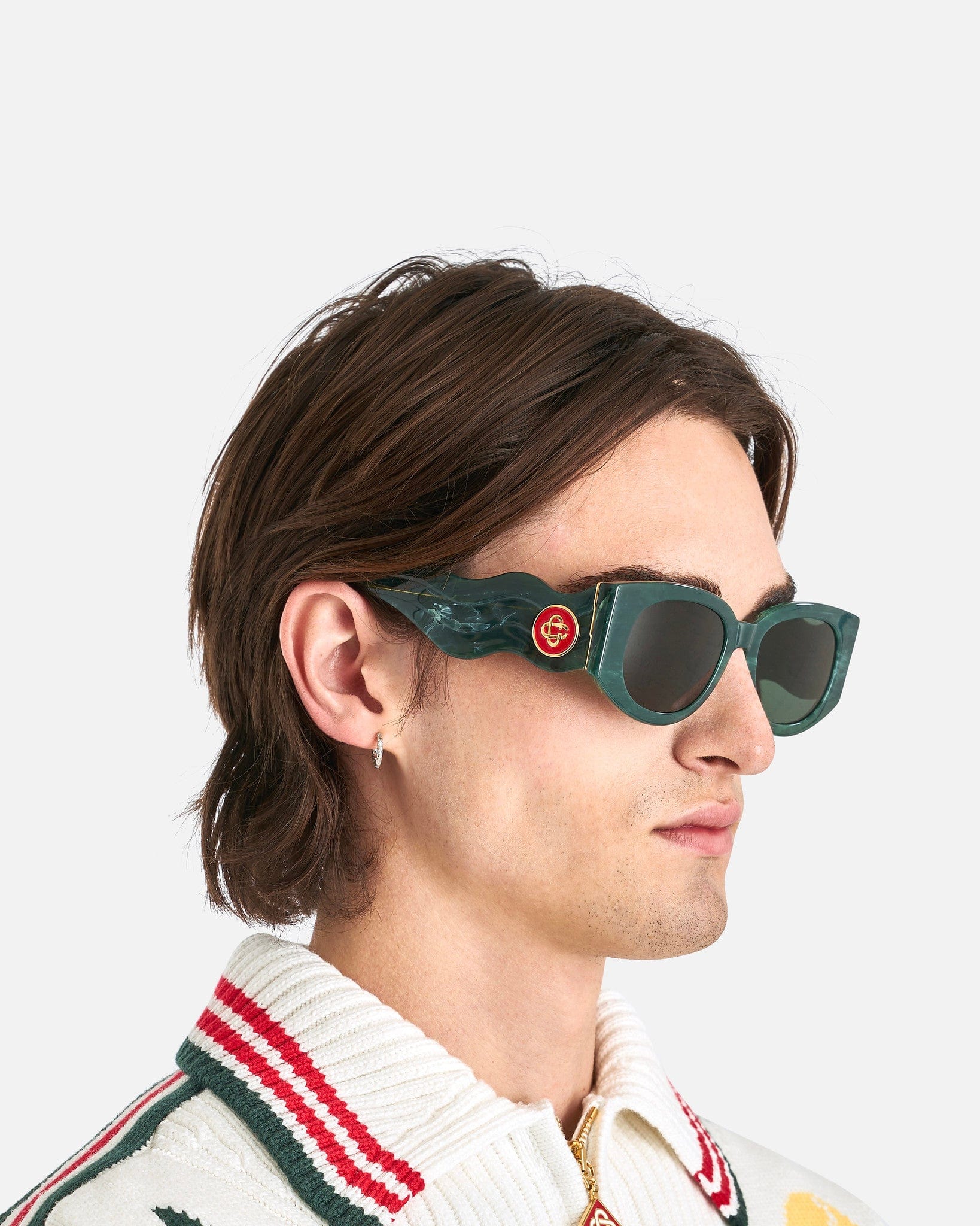 Casablanca Eyewear O/S Acetate & Metal Oval Wave Sunglasses in Green Marble/Gold