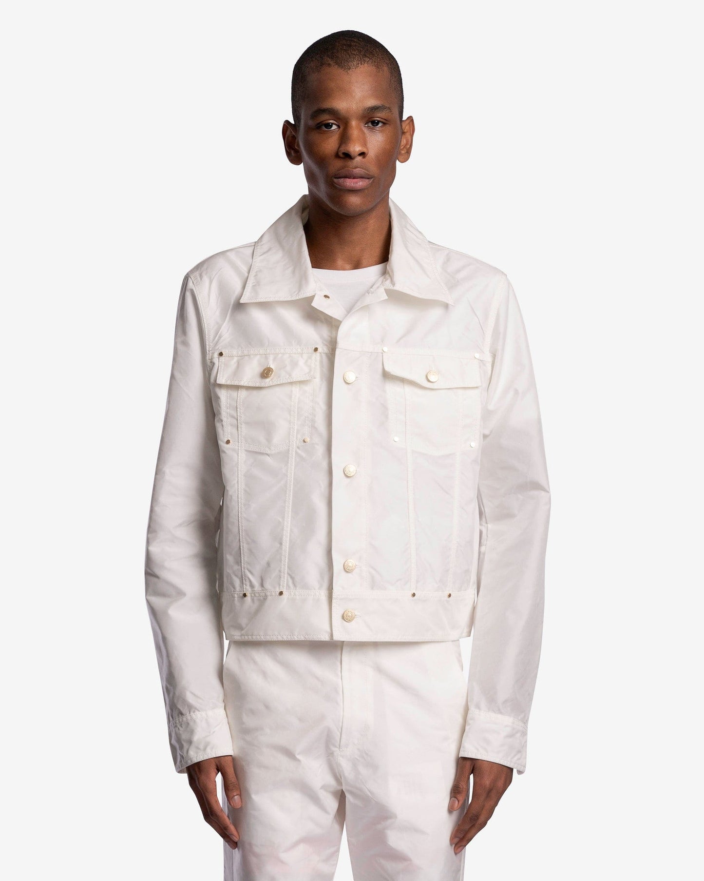 KANGHYUK Men's Jackets Airbag Stud Trucker Jacket in Off-White