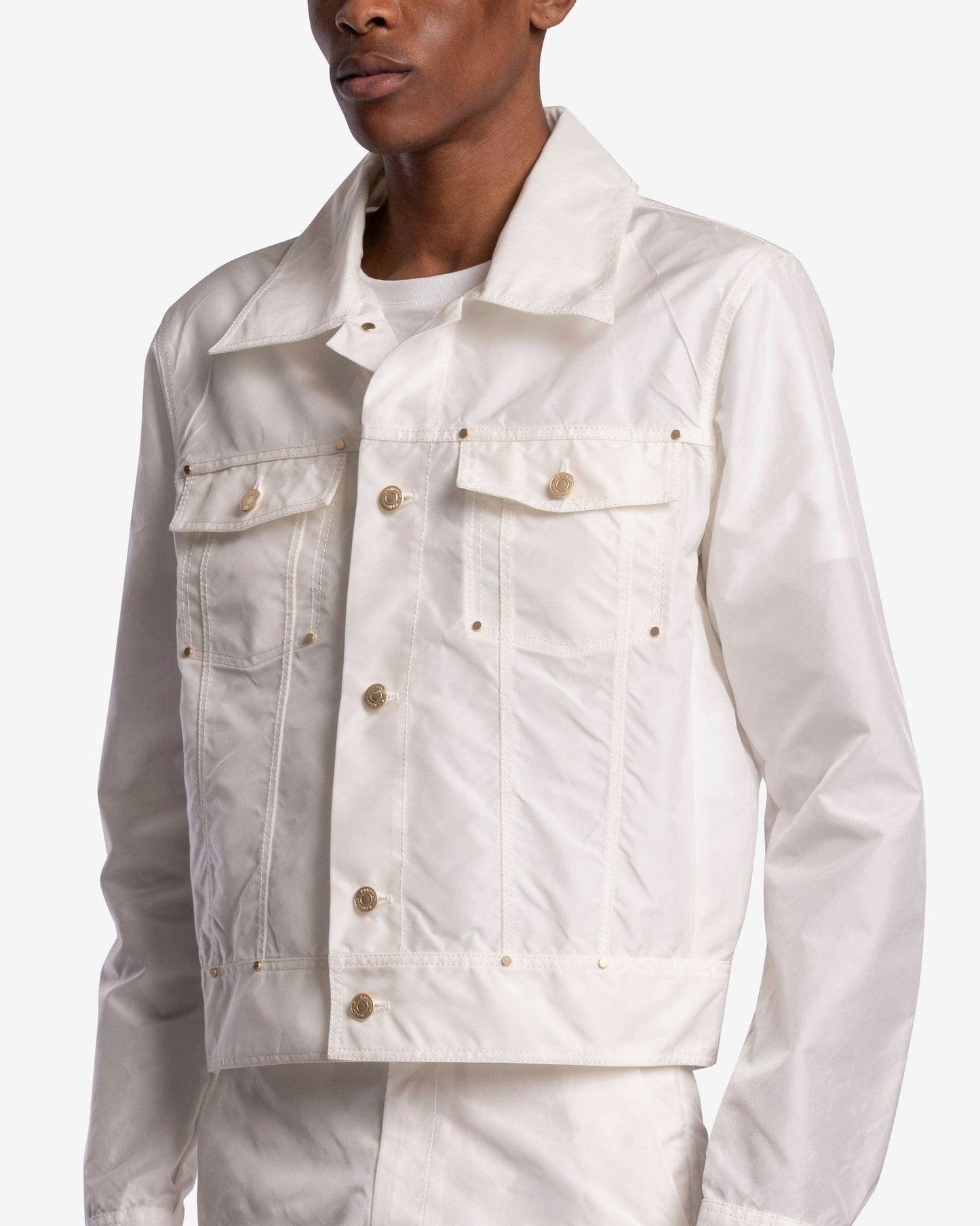 KANGHYUK Men's Jackets Airbag Stud Trucker Jacket in Off-White