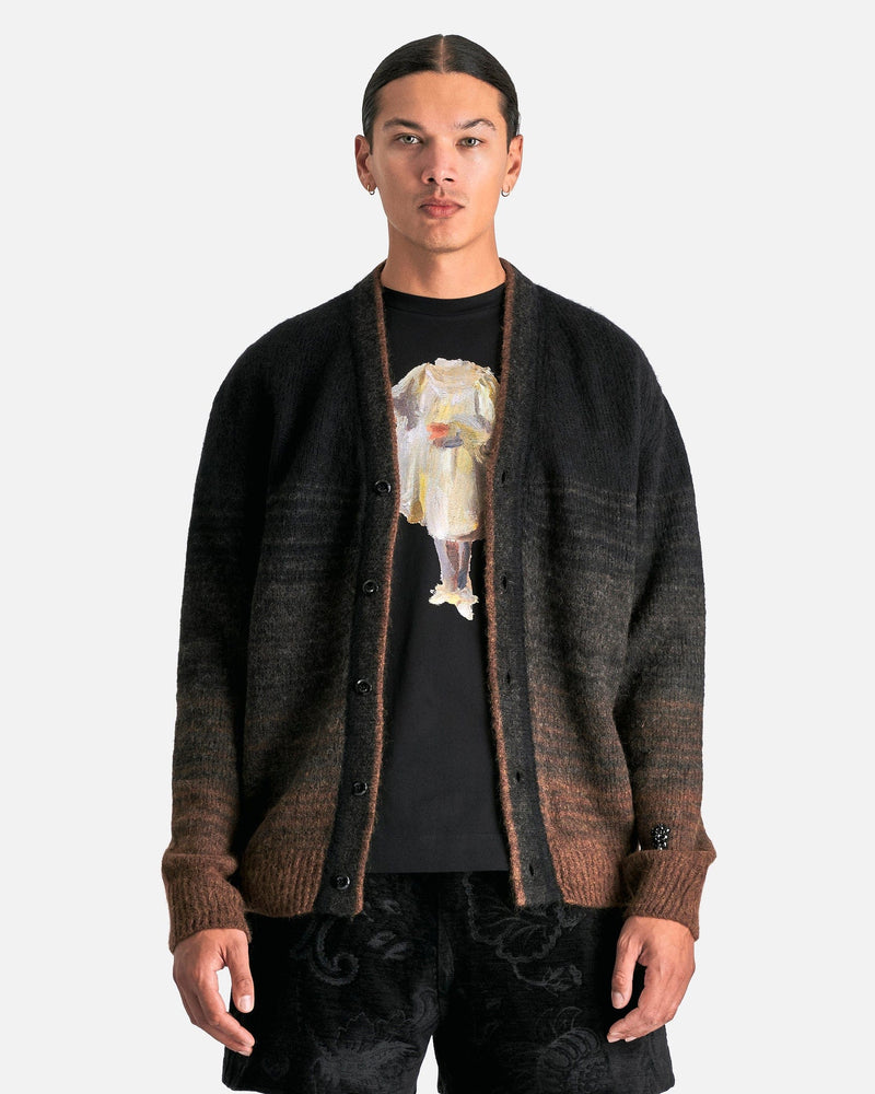 Simone Rocha Men's Tops Alpaca Relaxed Cardigan in Chocolate/Jet