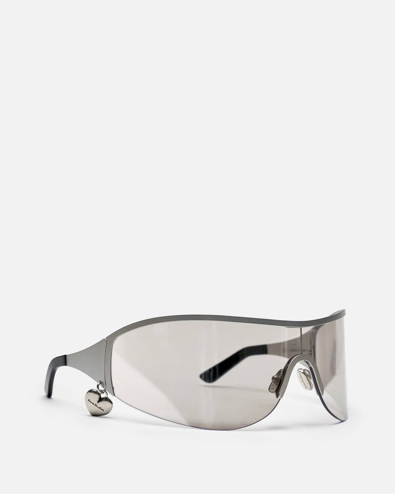 Acne Studios Eyewear OS Auggi Shield Sunglasses in Transparent Silver