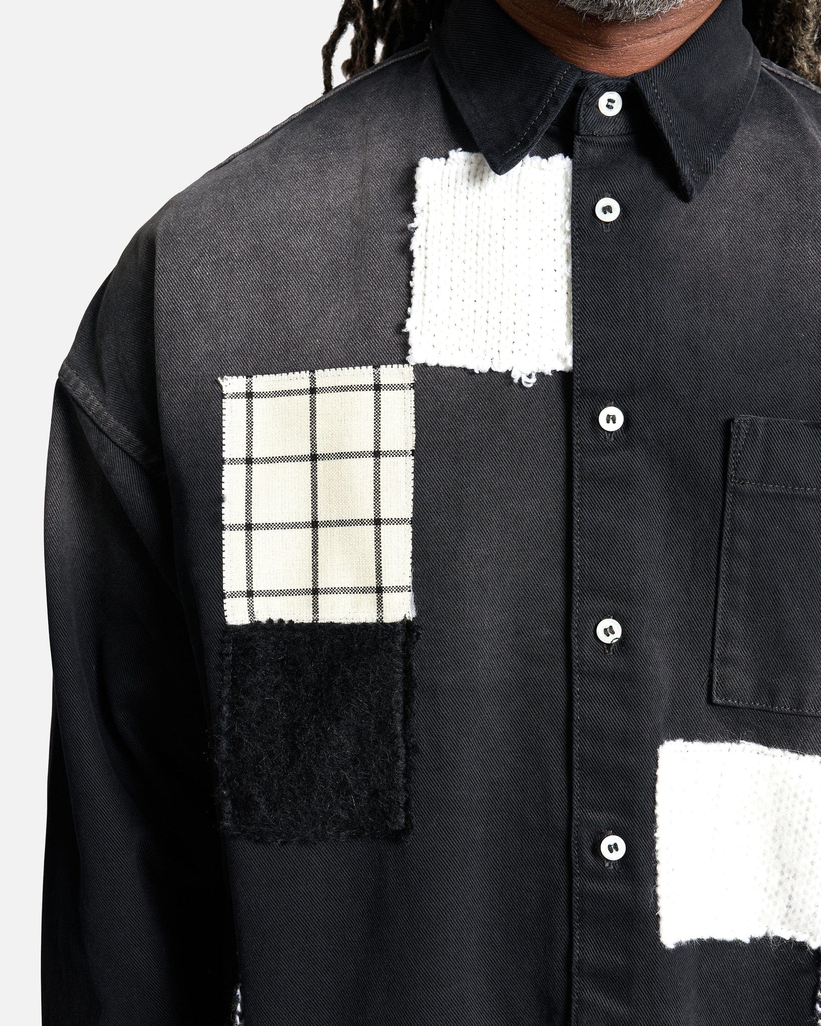 Black Bull Denim Shirt with Patterned Patches