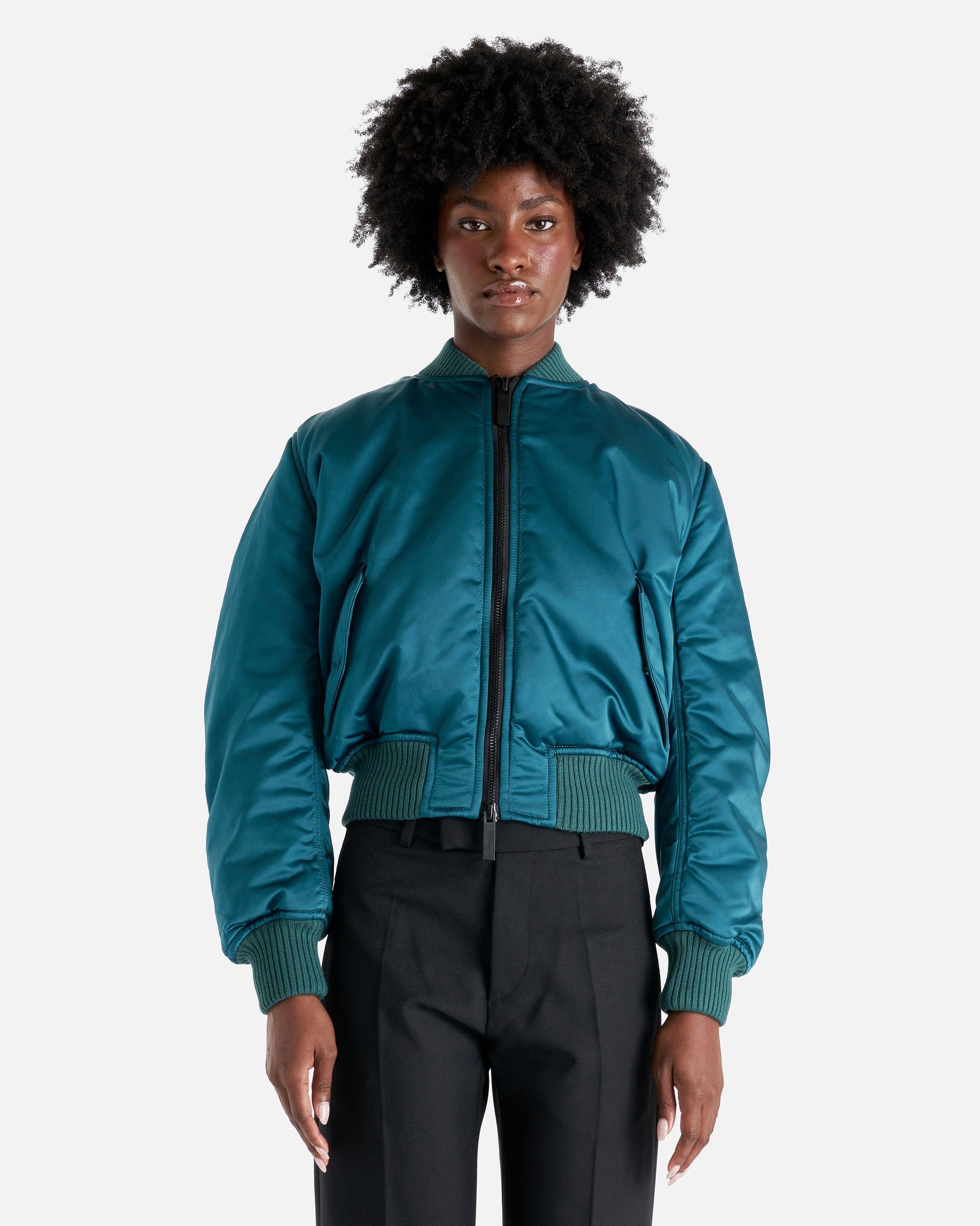 Bomber Jacket in Satin Petrol