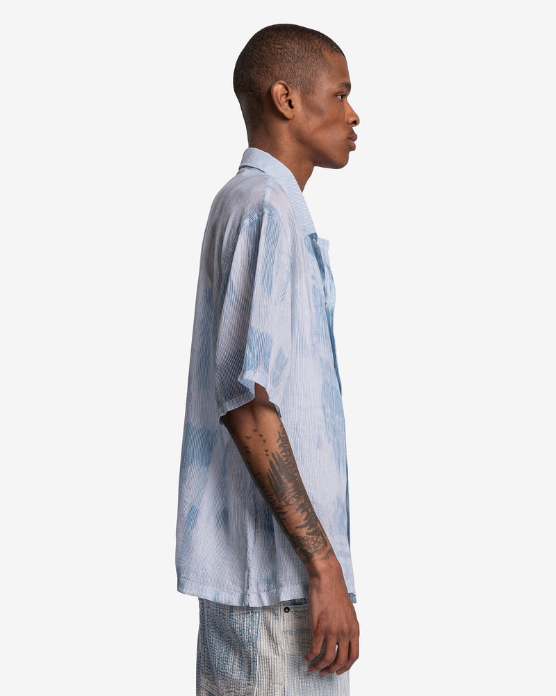 Box Shirt Short Sleeve in Blue Brush Stroke Print