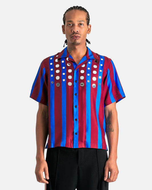 Wales Bonner Men's Shirts Breeze Bowling Shirt in Red/Blue