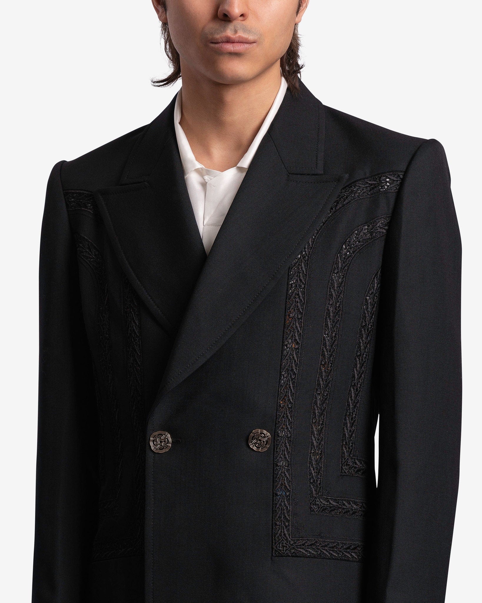 Casablanca Men's Jackets Broderie Anglaise Double Breasted Jacket in Black