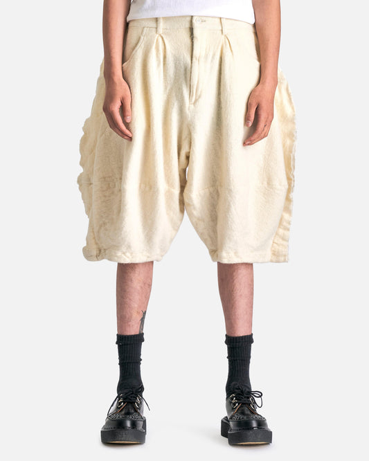 Comme des Garcons HOMME PLUS Men's Shorts Brushed Wool Shorts in Off-White