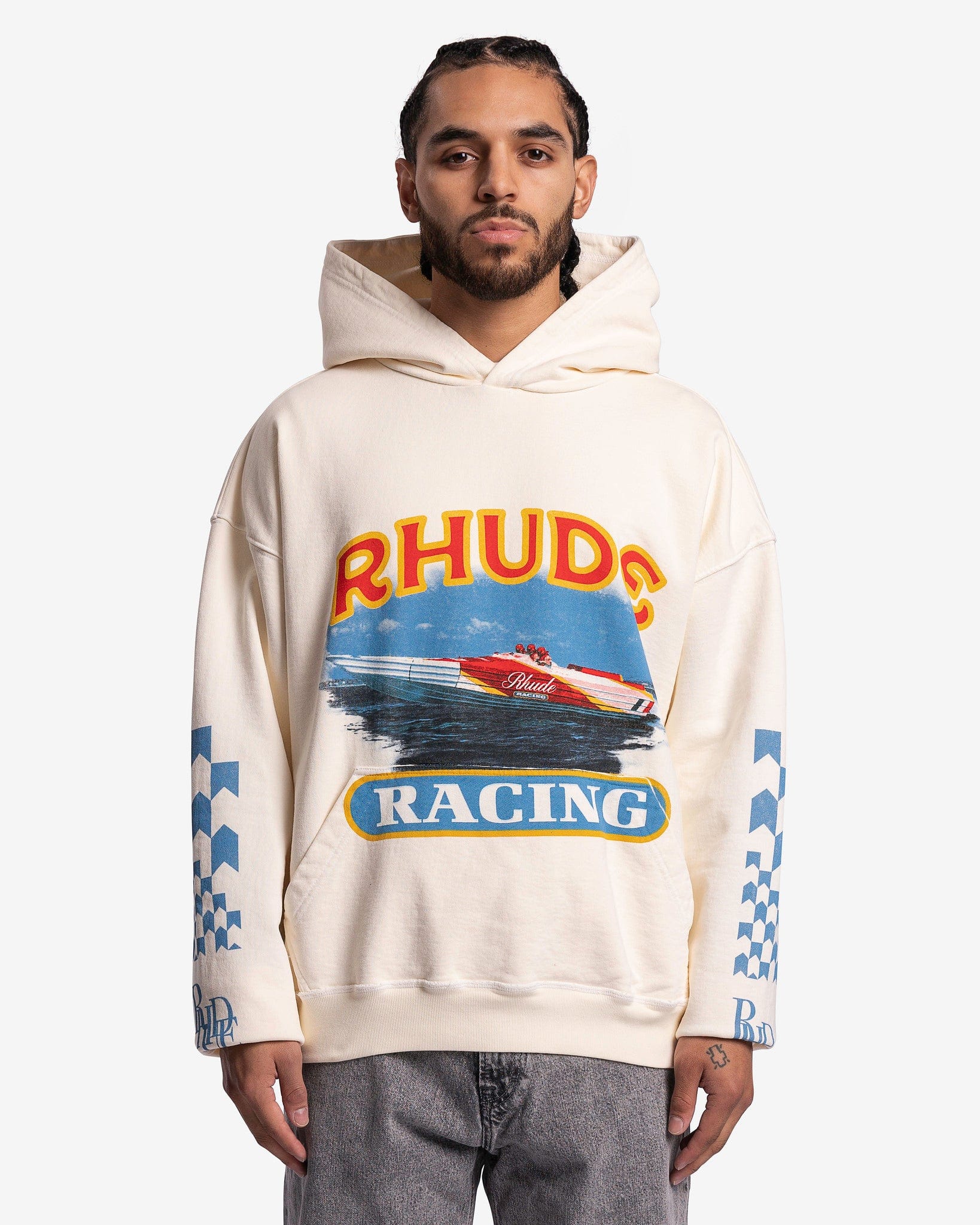 Rhude Men's Sweatshirts Cigarette Racing Hoodie in Vintage White