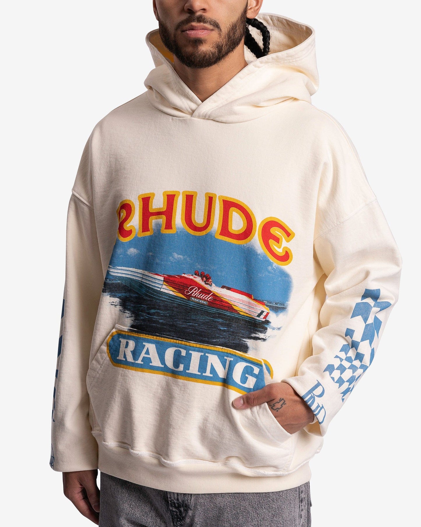 Rhude Men's Sweatshirts Cigarette Racing Hoodie in Vintage White