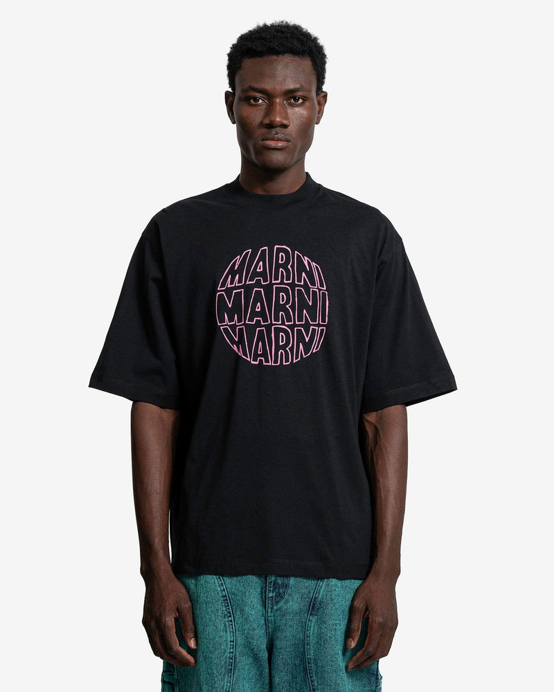 Marni Men's T-Shirts Circular Logo Organic Cotton Jersey in Black