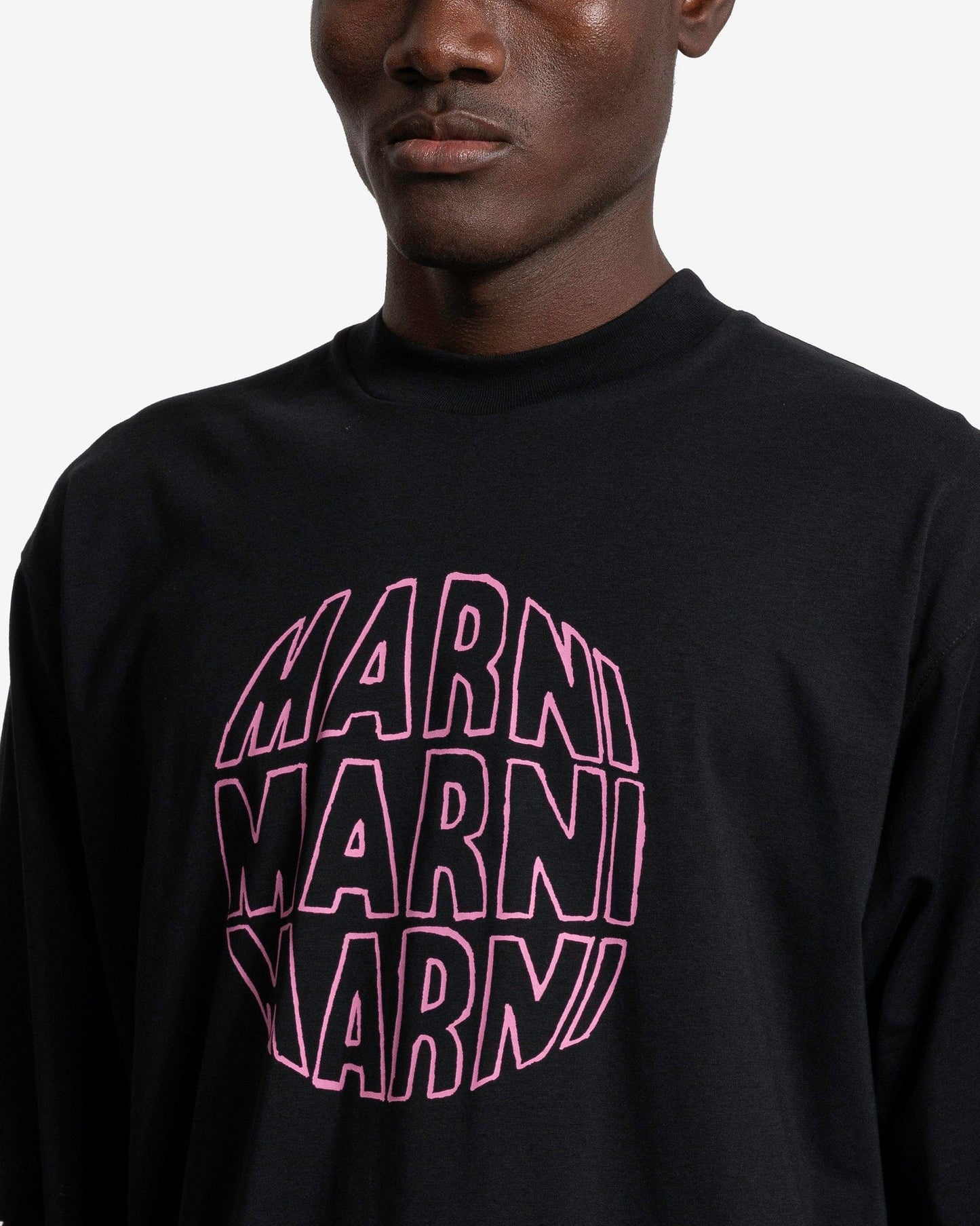 Marni Men's T-Shirts Circular Logo Organic Cotton Jersey in Black