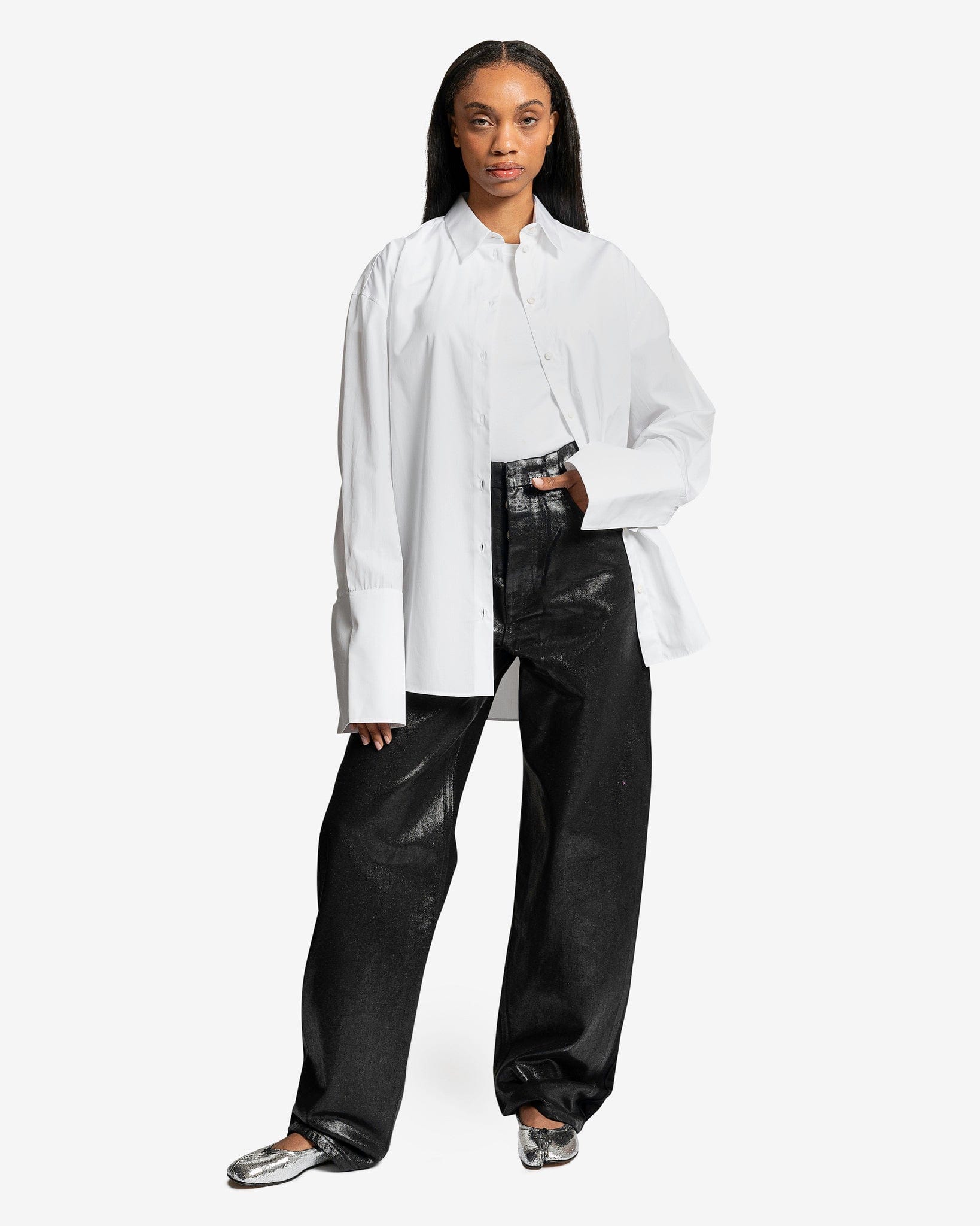 MM6 Maison Margiela Women Pants Coated 5 Pockets Pants in Black