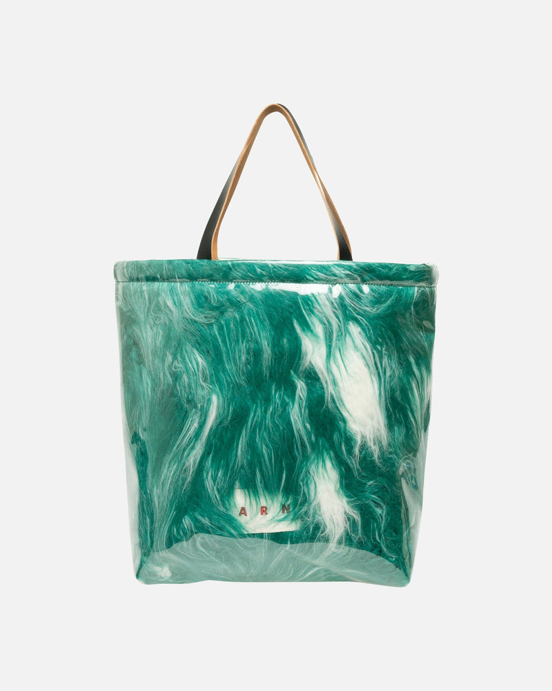 Coated Faux Fur Tote Bag in Jade