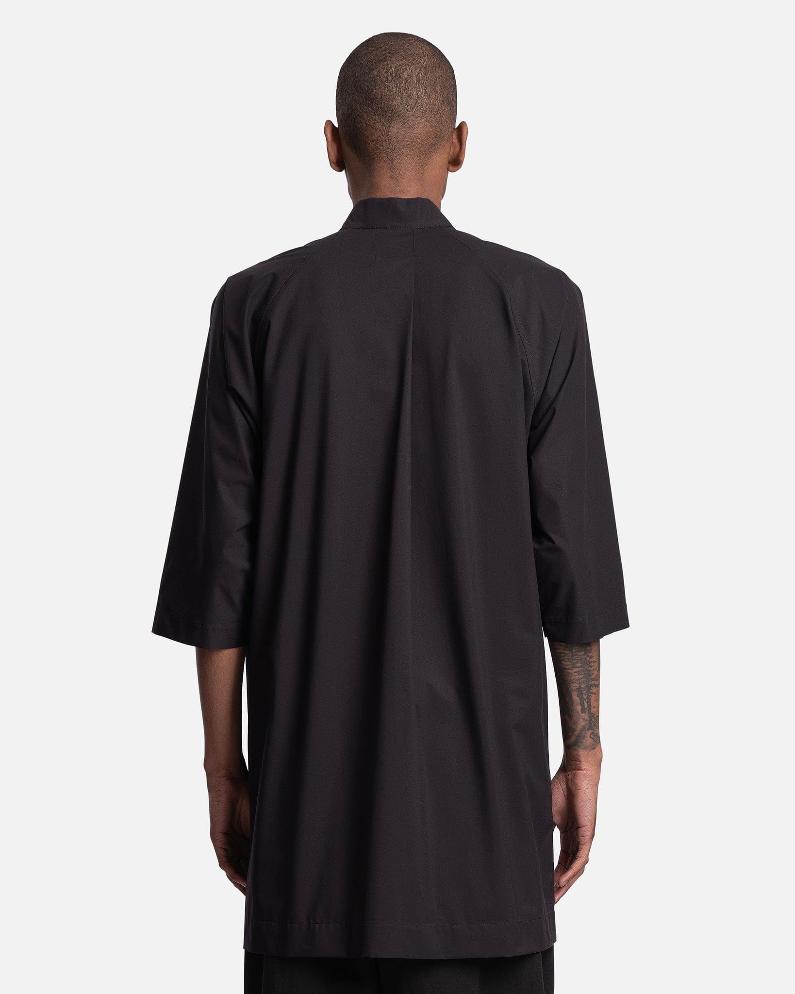 Collarless Stretch Shirt in Black 3/4 Sleeve