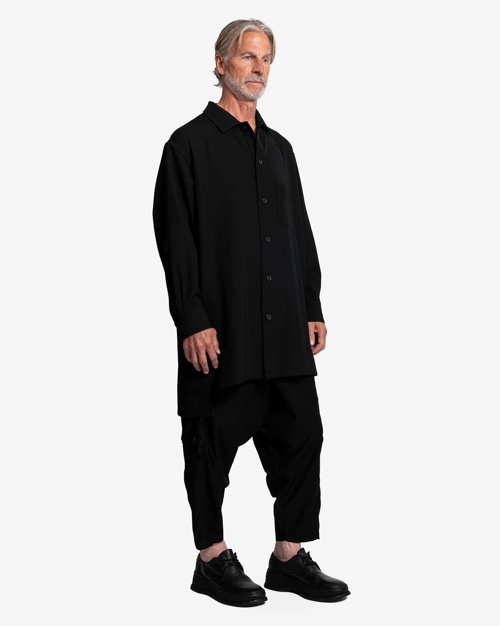 Cotton Twill Sarouel Pants with Zipper Details in Black 02 at Svrn