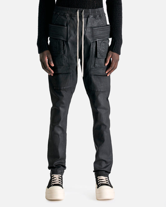 Rick Owens DRKSHDW Men's Pants Creatch Cargo Drawstring in Black Wax