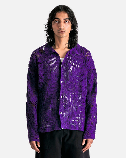 Bode Men's Shirts Crochet Overshirt in Purple