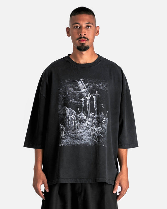 Willy Chavarria Men's T-Shirts "Crucifixion" Buffalo Tee in Washed Black