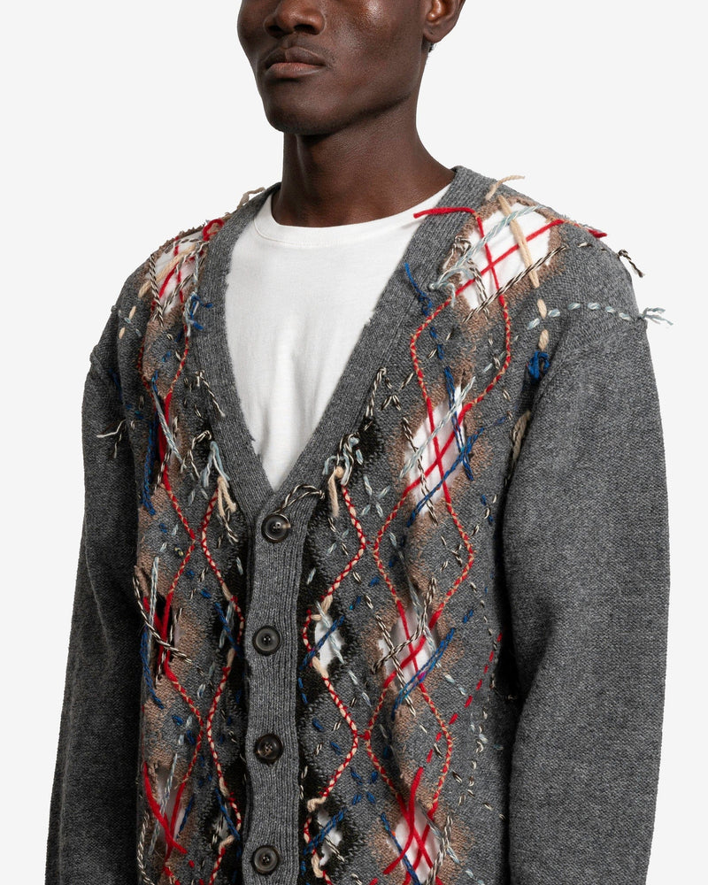 Maison Margiela Men's Sweater Cut-Out Knit Cardigan in Grey/Walnut