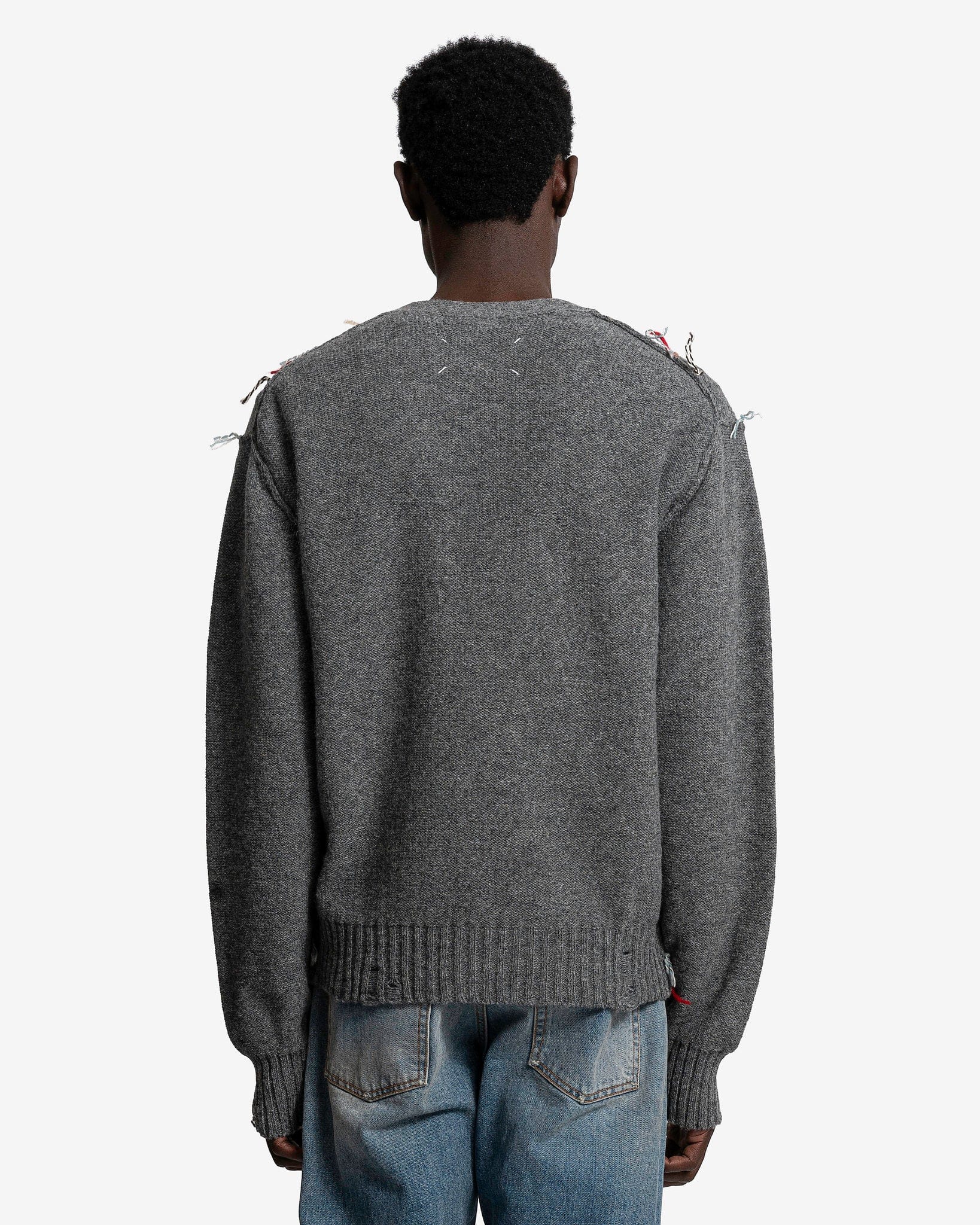 Maison Margiela Men's Sweater Cut-Out Knit Cardigan in Grey/Walnut