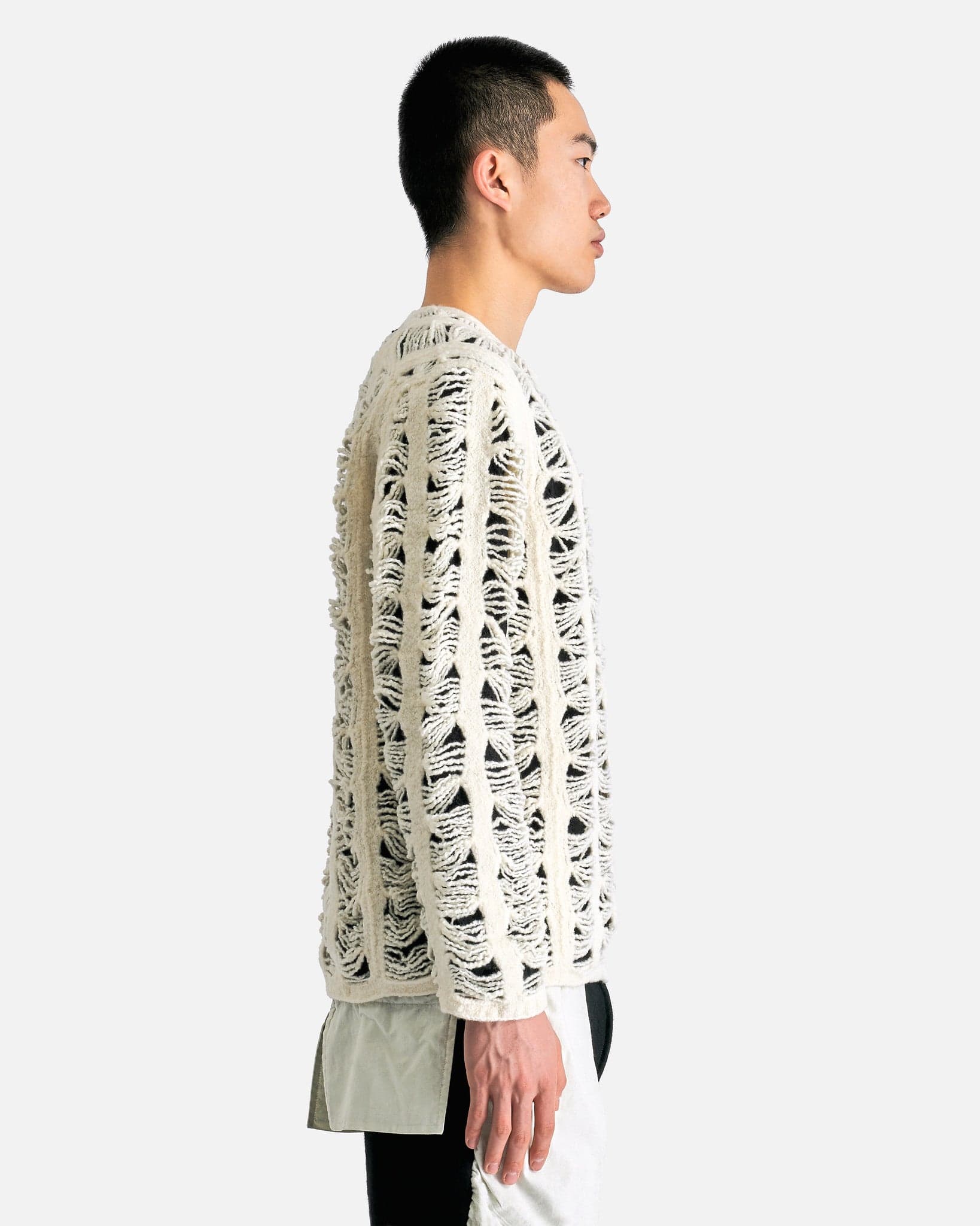 Comme des Garcons HOMME PLUS Men Sweaters Cut-Out Long Sleeve Sweater in Natural