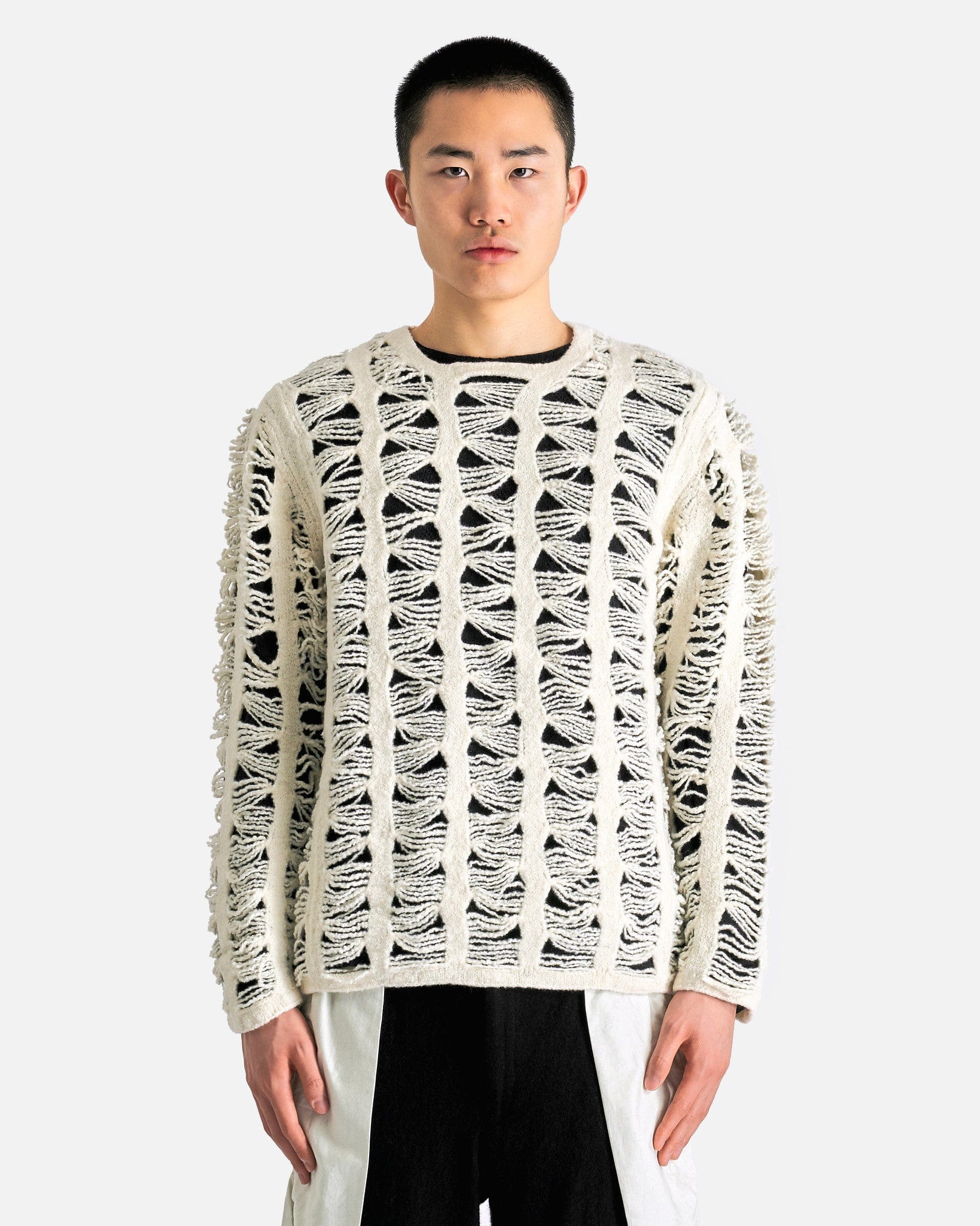 Comme des Garcons HOMME PLUS Men Sweaters Cut-Out Long Sleeve Sweater in Natural