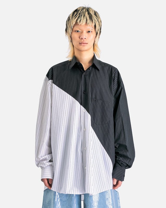 VETEMENTS Men's Shirts Cut-Up Shirt in Black/White Pinstripe