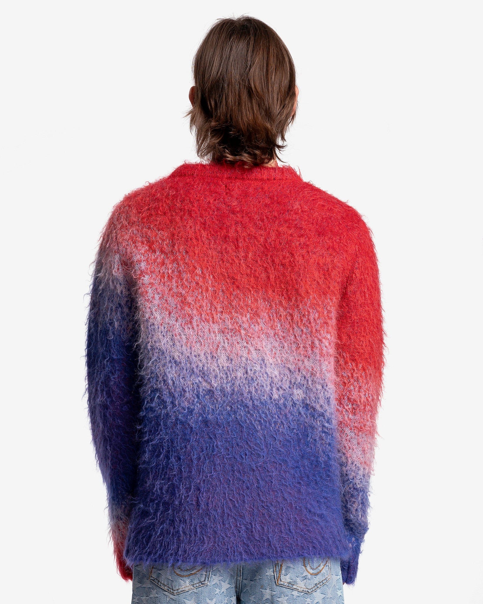 Degrade V-Neck Knit Sweater in Blue/Red/White