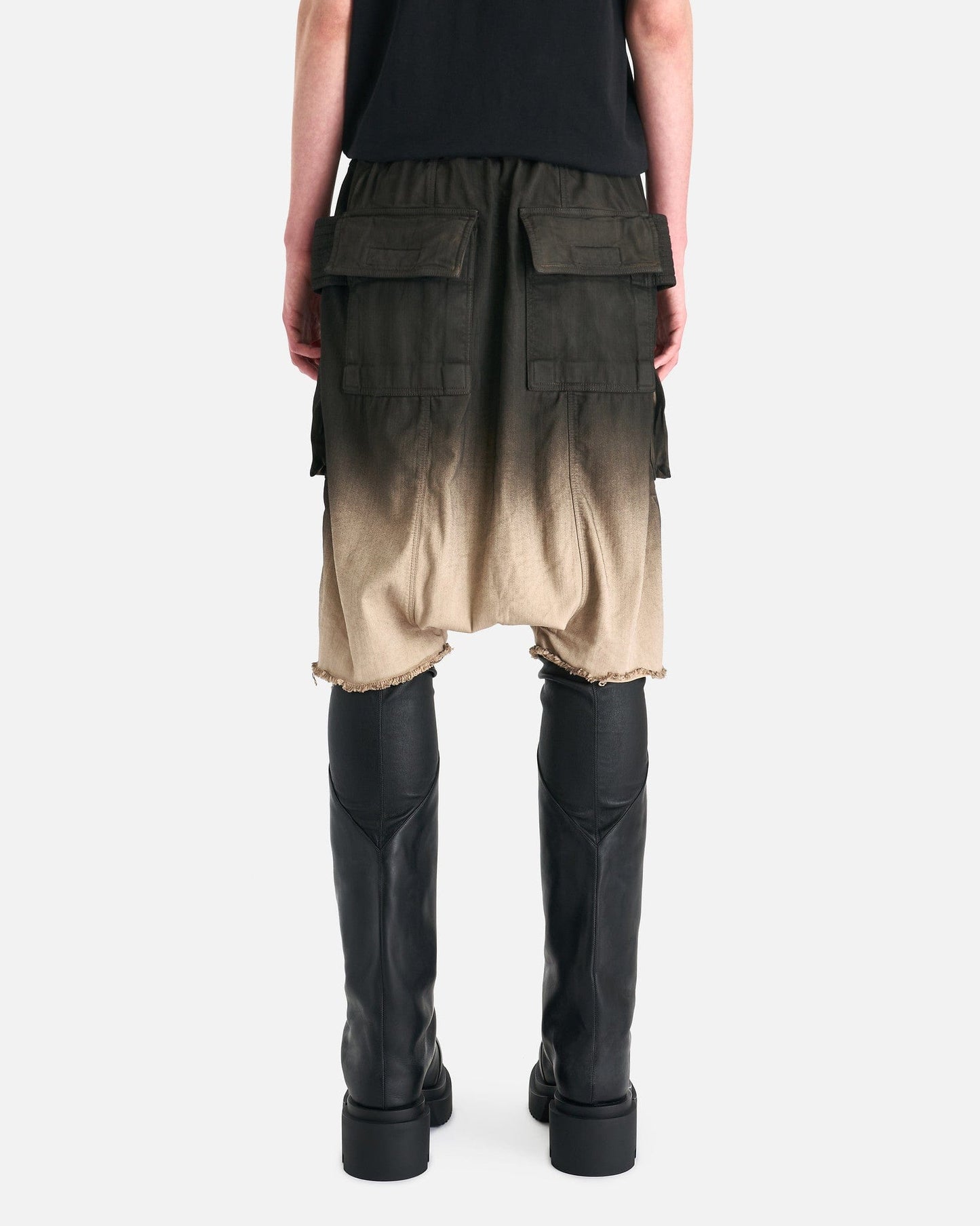 Rick Owens DRKSHDW Men's Shorts Denim Creatch Cargo Pods Short in Black Pearl Degrade