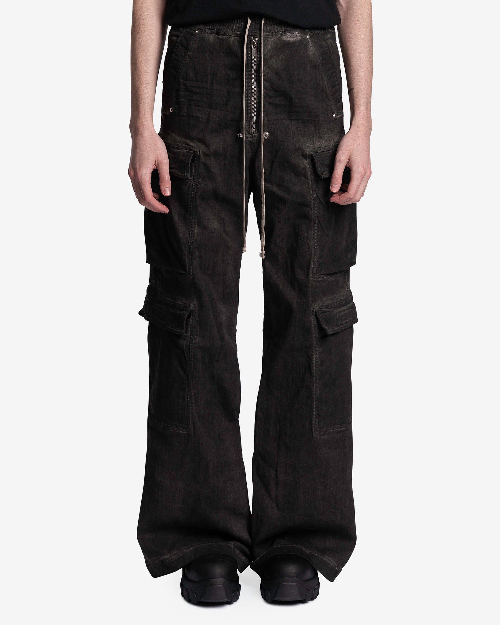 Rick Owens Men's Pants Denim Double Cargo Jumbo Belas in Dark Dust