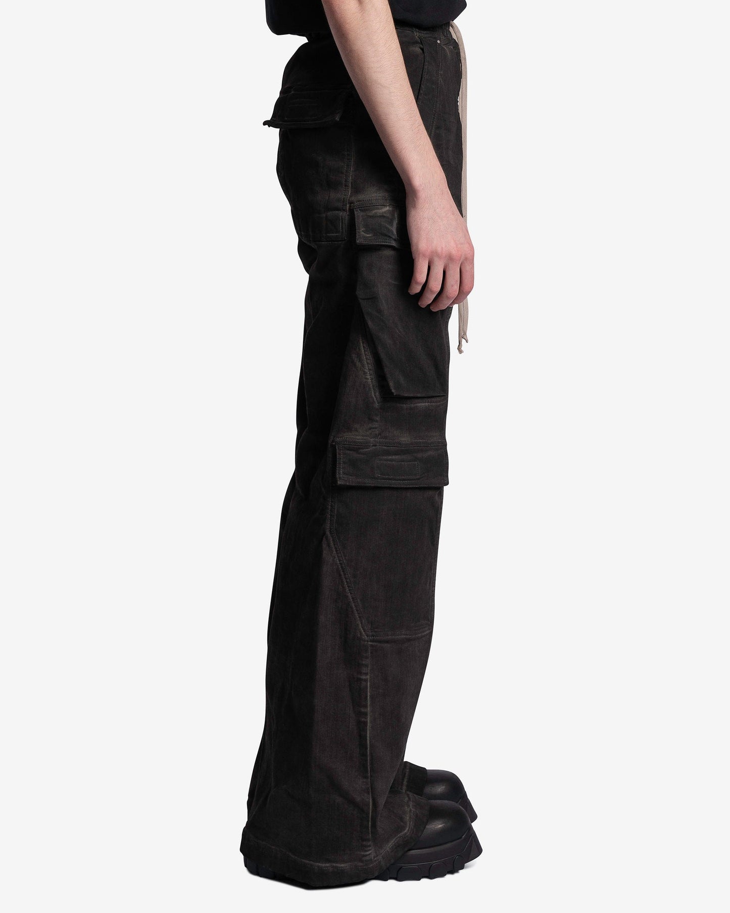 Rick Owens Men's Pants Denim Double Cargo Jumbo Belas in Dark Dust