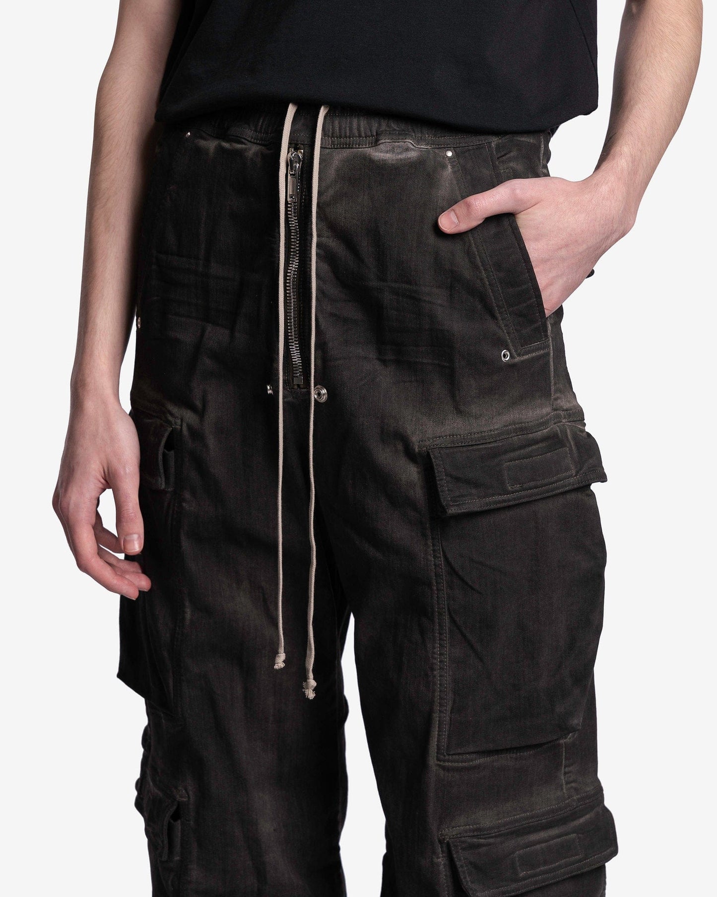 Rick Owens Men's Pants Denim Double Cargo Jumbo Belas in Dark Dust