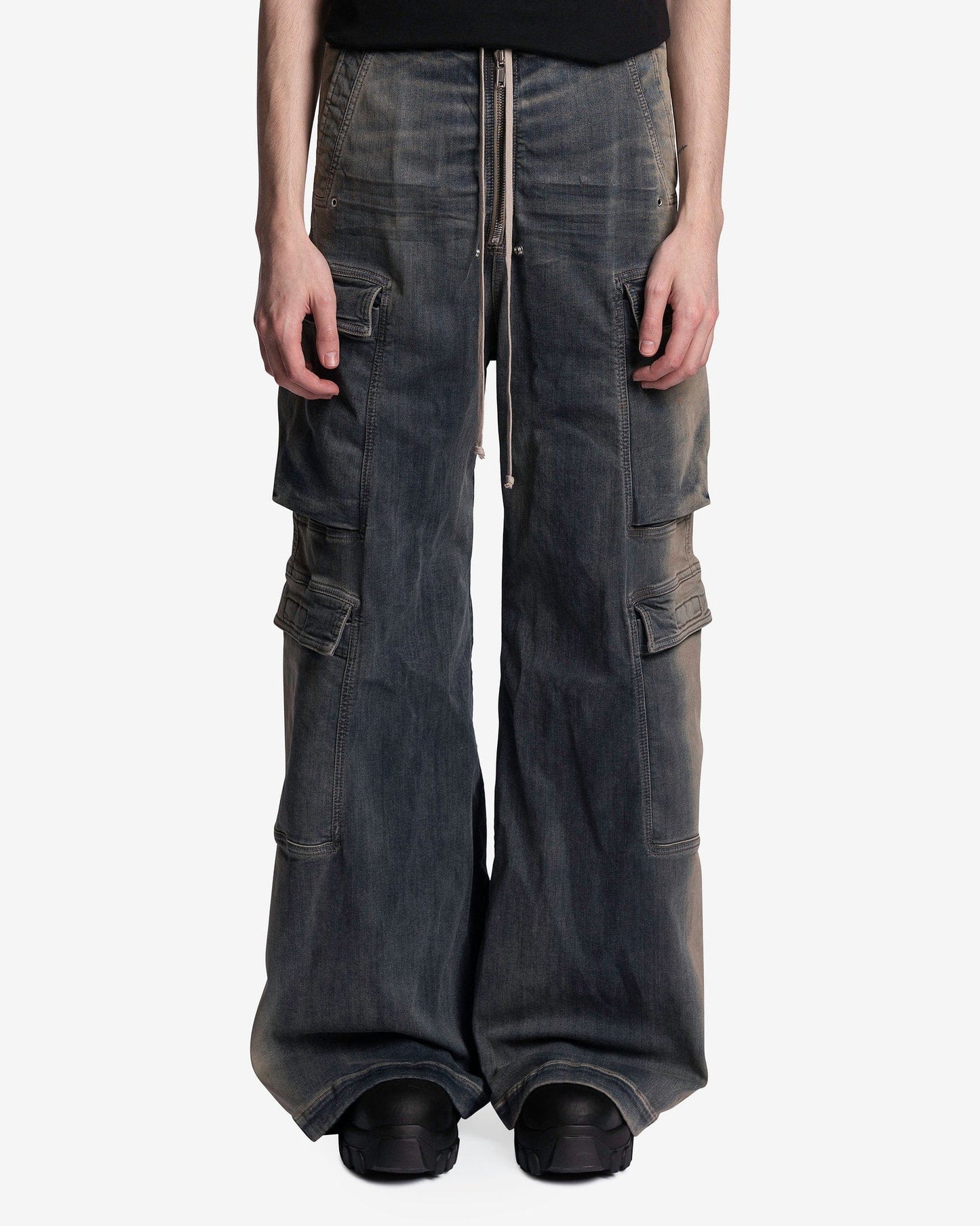 Rick Owens Men's Pants Denim Double Cargo Jumbo Belas in Mineral Pearl Degrade